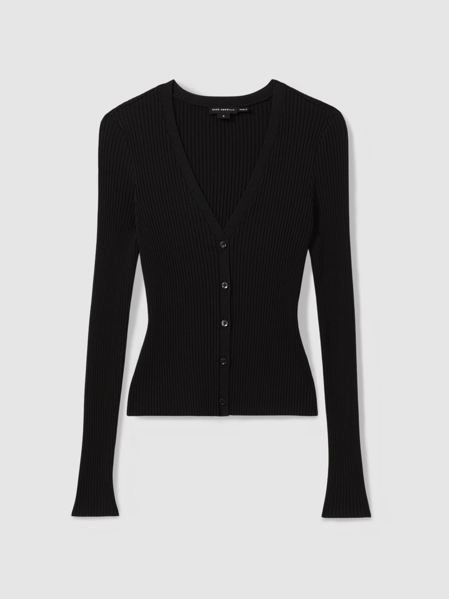 Good American Ribbed Cardigan in Black - Image 2 of 5