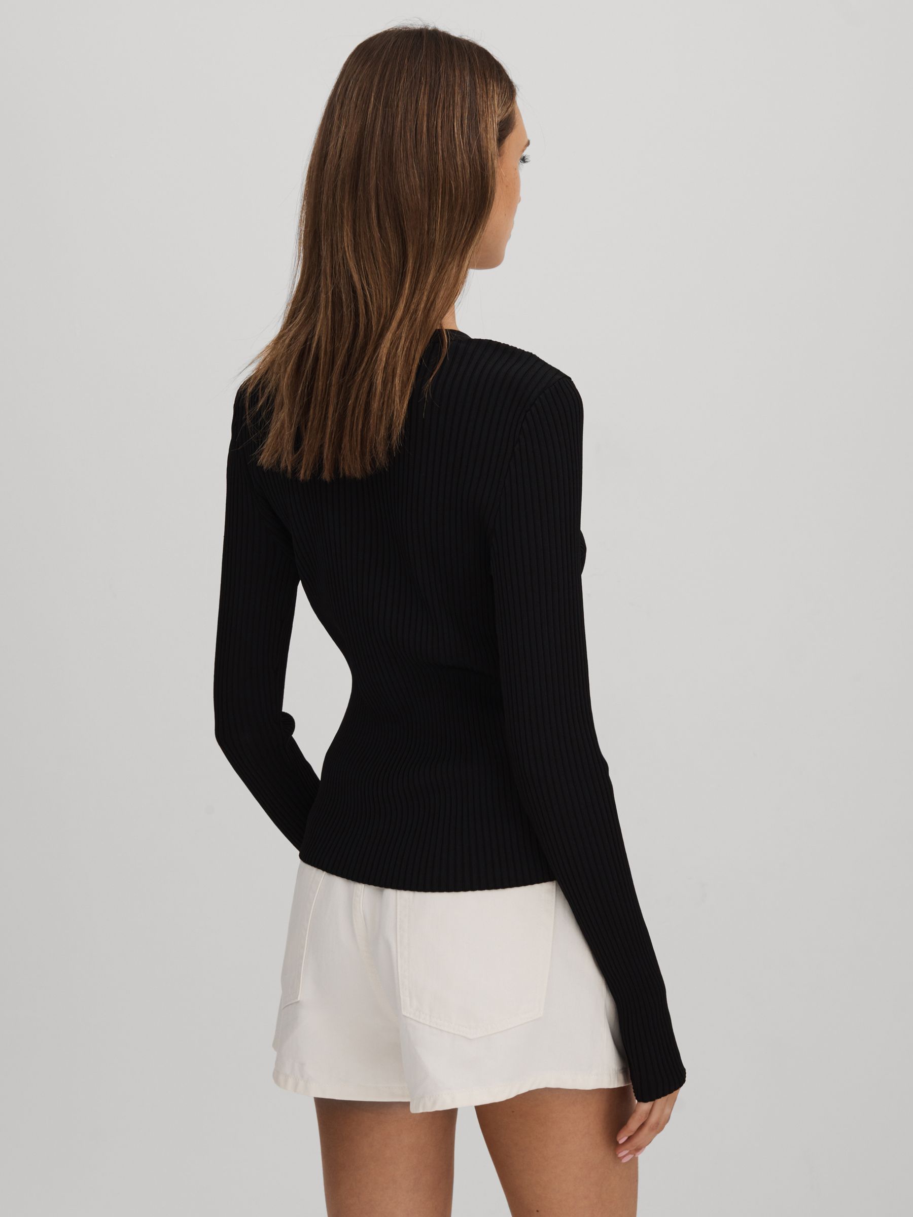Good American Ribbed Cardigan in Black - Image 4 of 5