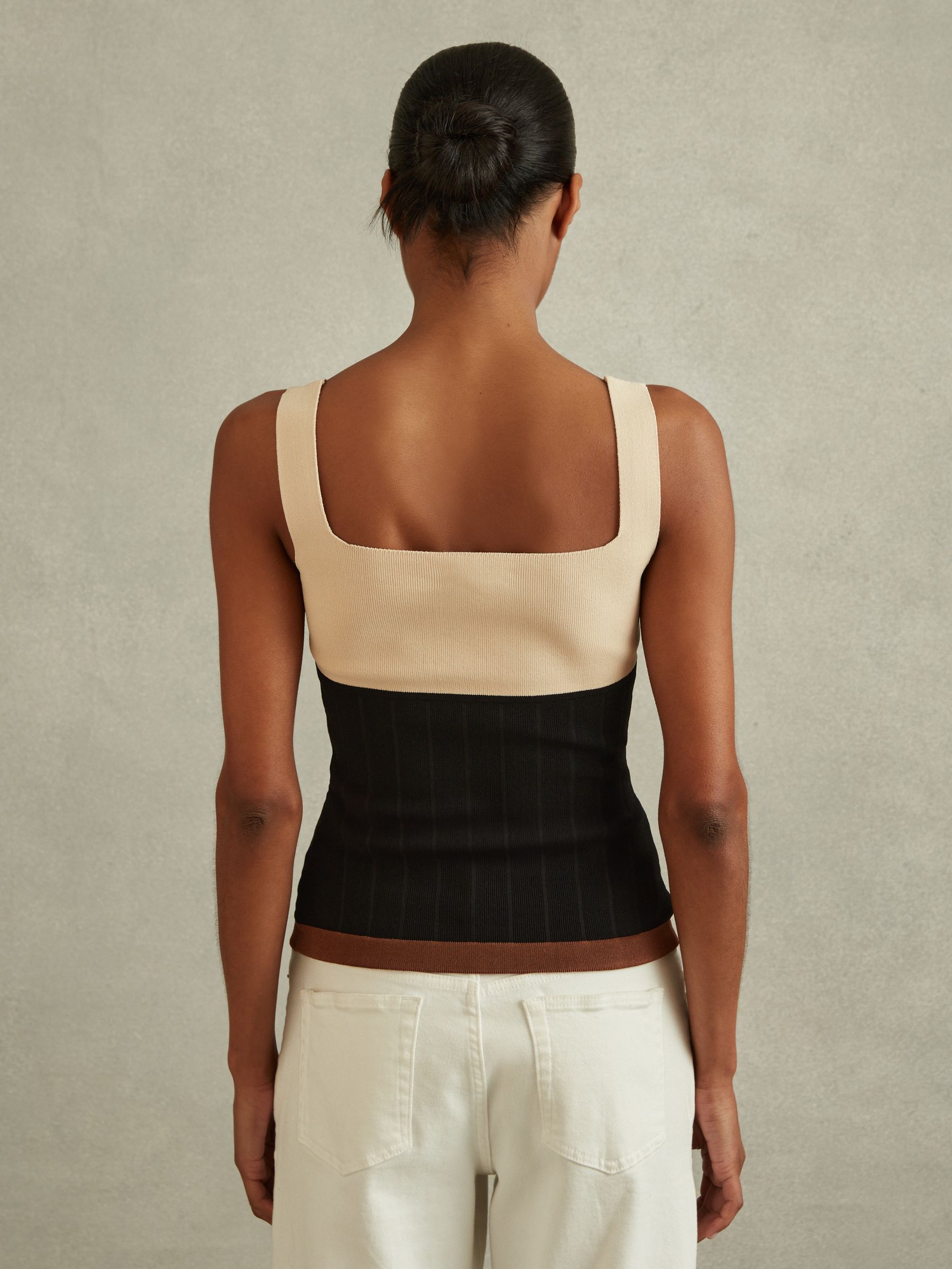 Colourblock Square Neck Vest in Nude/Black - Image 4 of 5
