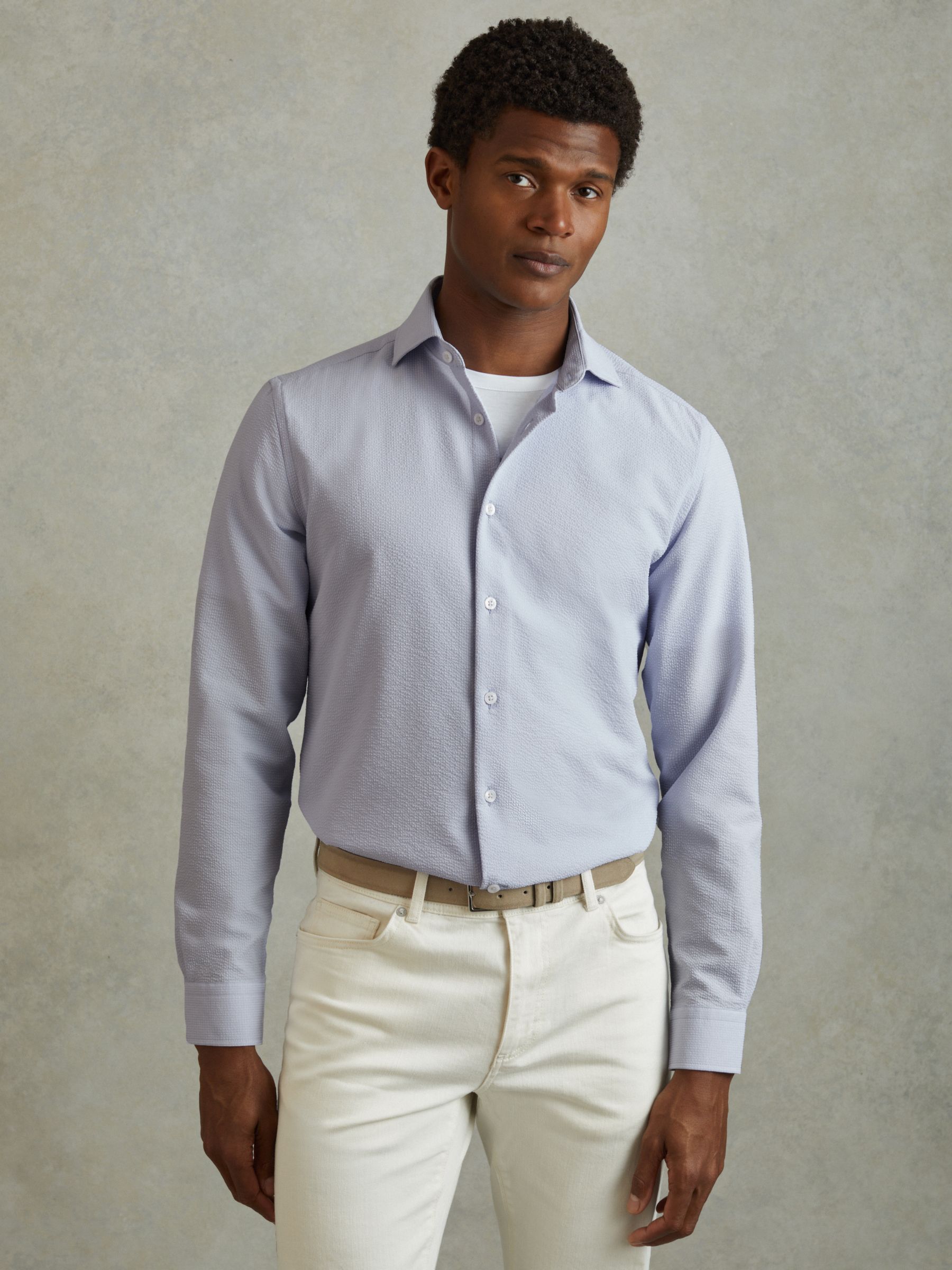 Textured Cutaway Collar Shirt in Soft Blue - Image 2 of 6