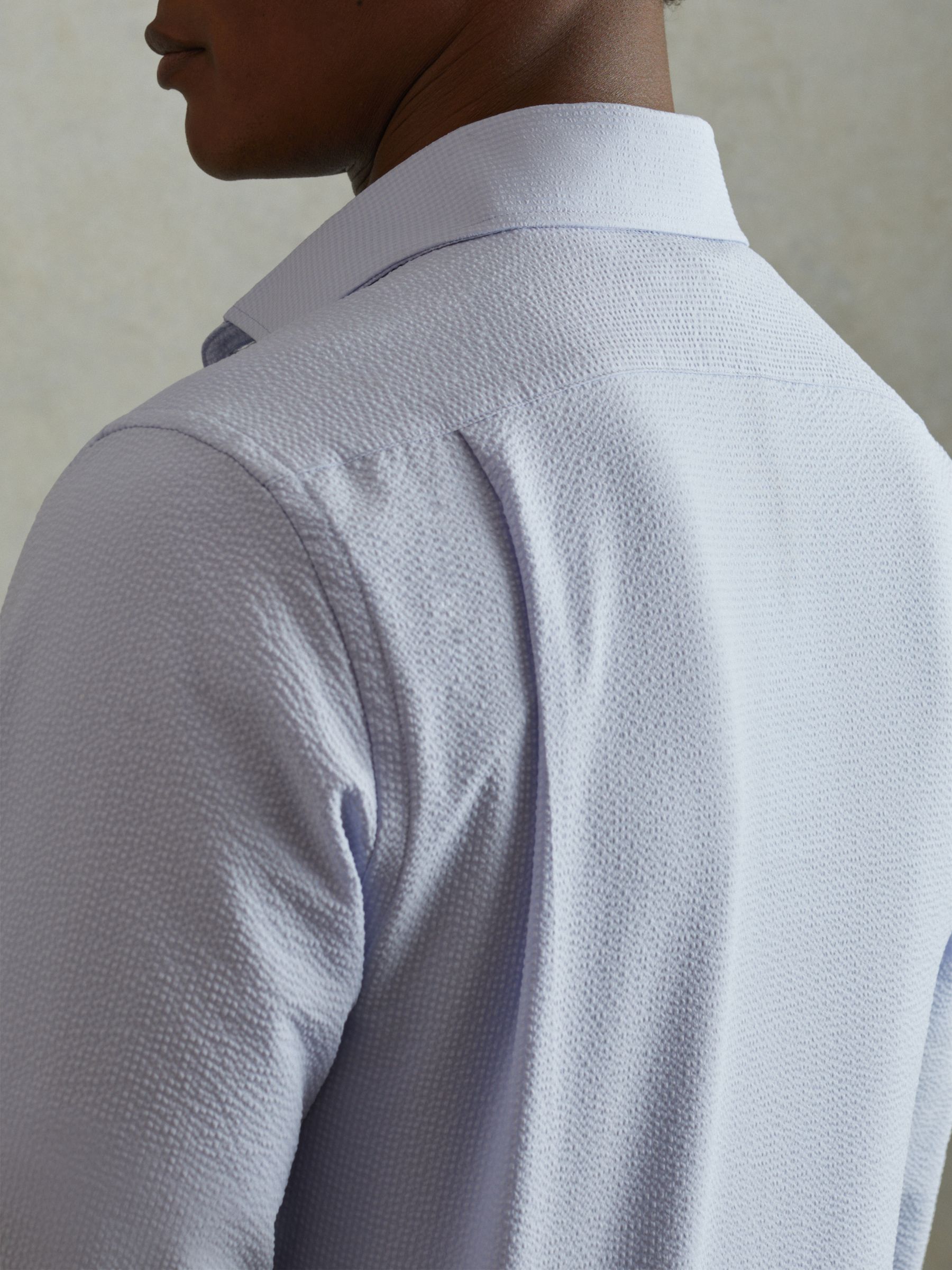 Textured Cutaway Collar Shirt in Soft Blue - Image 3 of 6