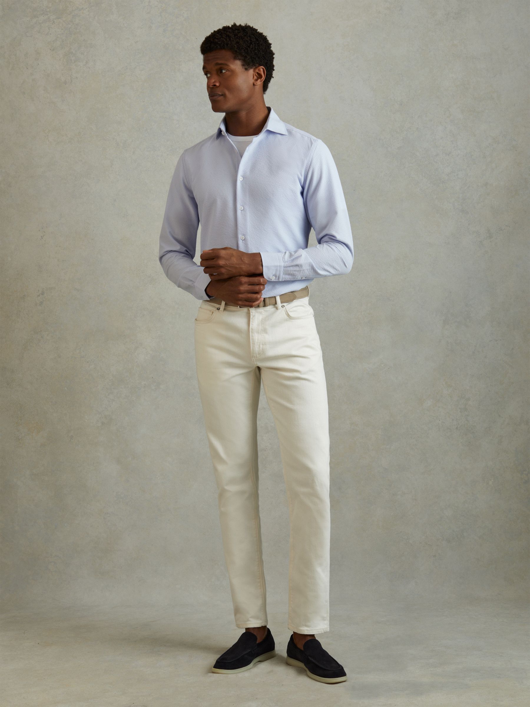 Textured Cutaway Collar Shirt in Soft Blue - Image 4 of 6