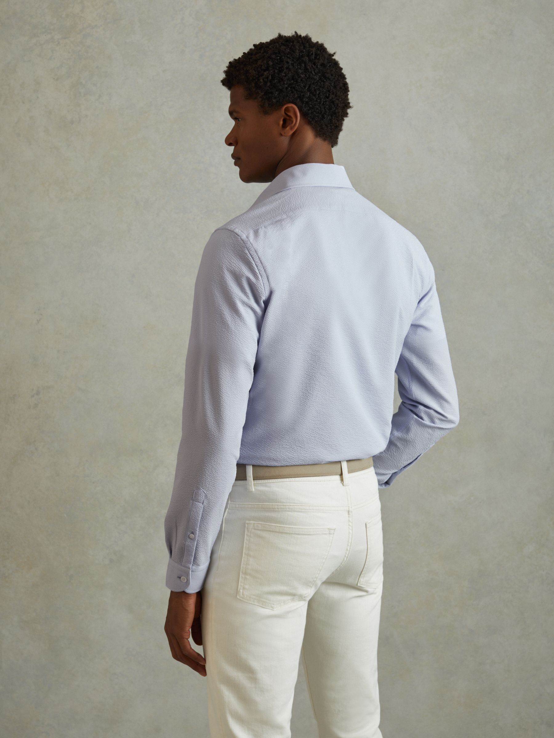Textured Cutaway Collar Shirt in Soft Blue - Image 5 of 6