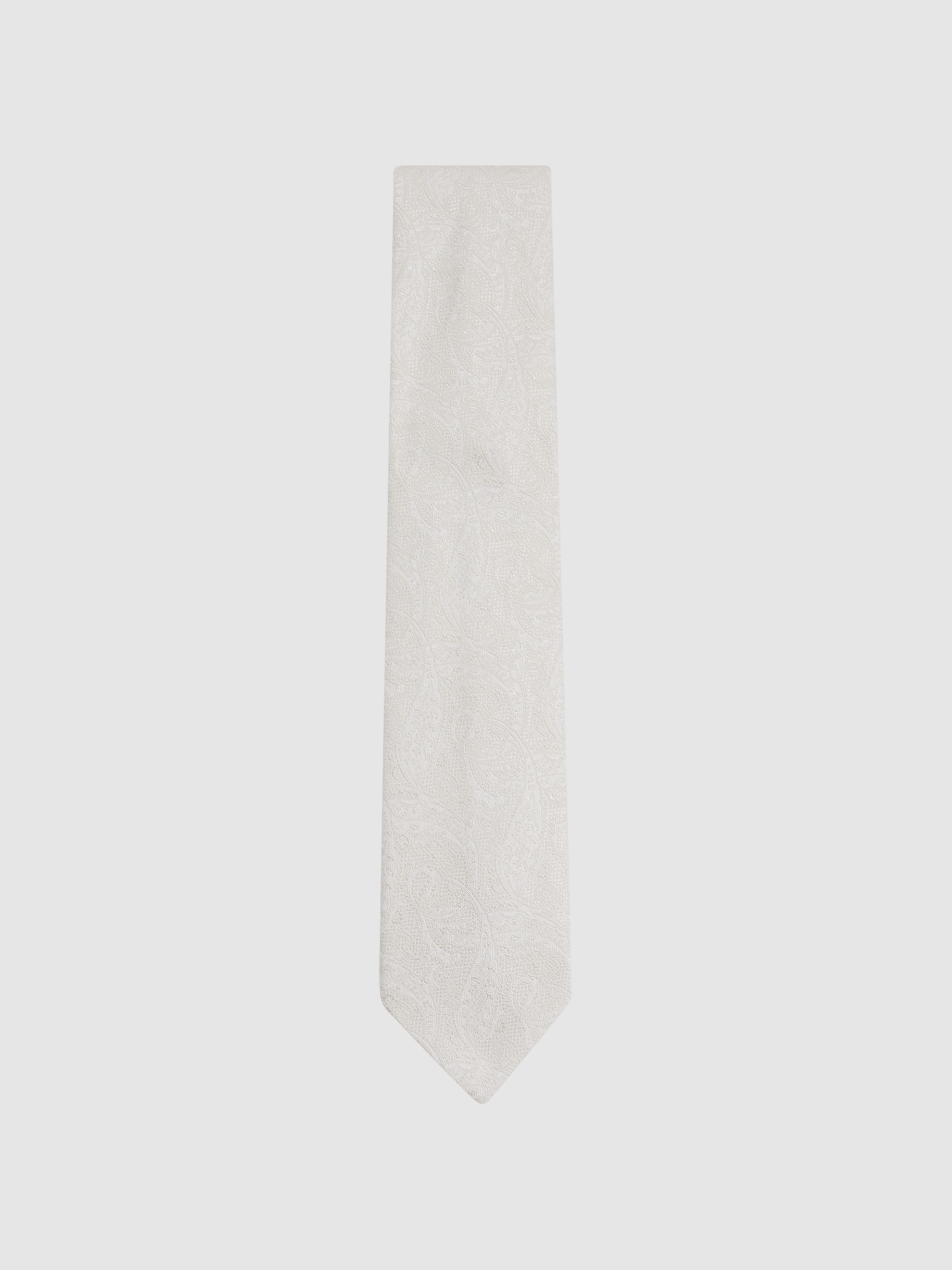 Silk Blend Jacquard Paisley Print Tie in Ivory - Image 1 of 5