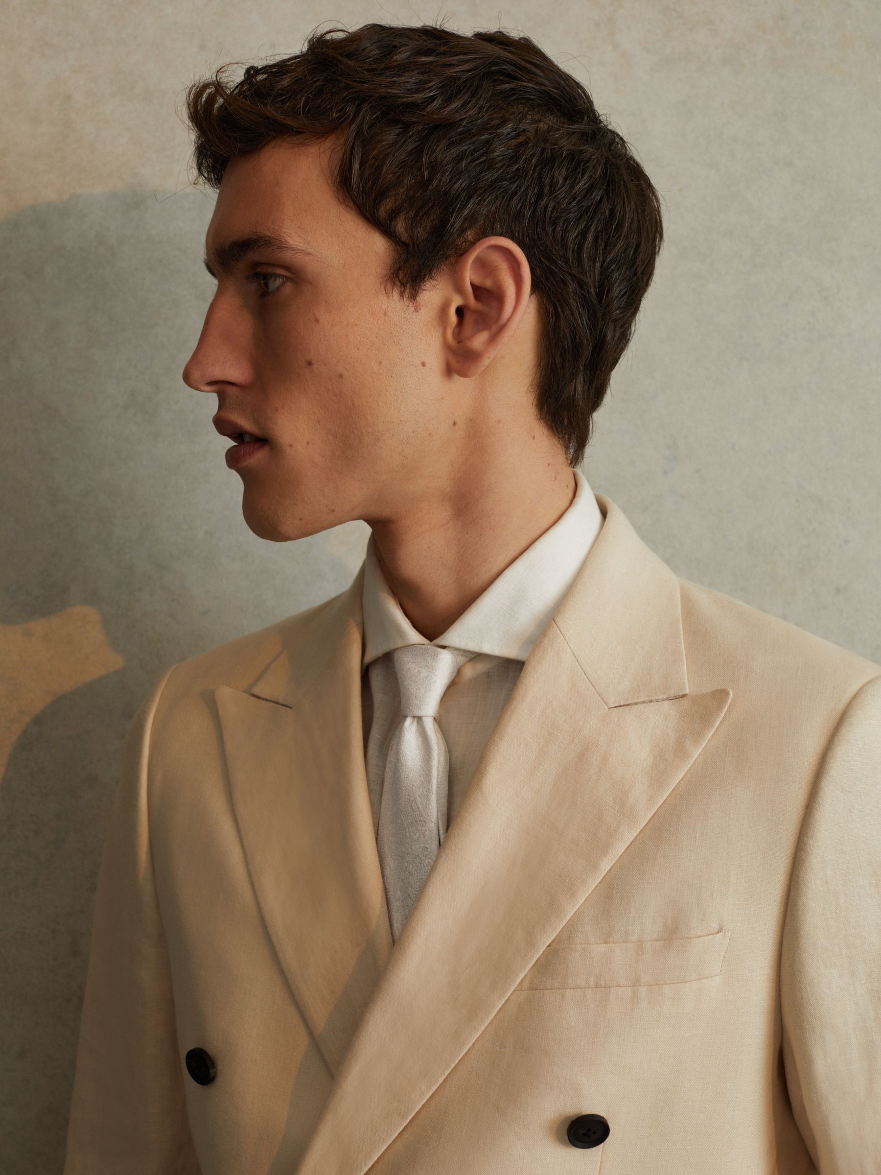 Silk Blend Jacquard Paisley Print Tie in Ivory - Image 2 of 5