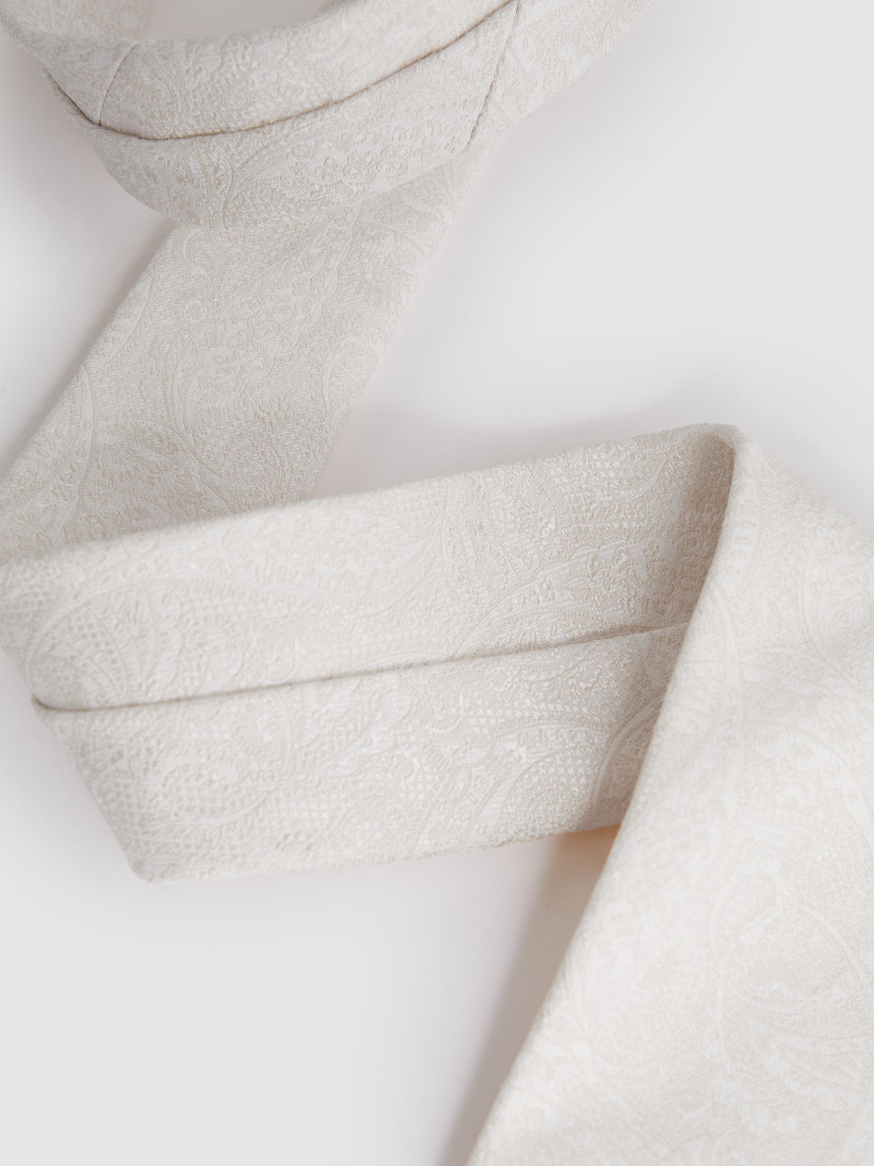Silk Blend Jacquard Paisley Print Tie in Ivory - Image 3 of 5
