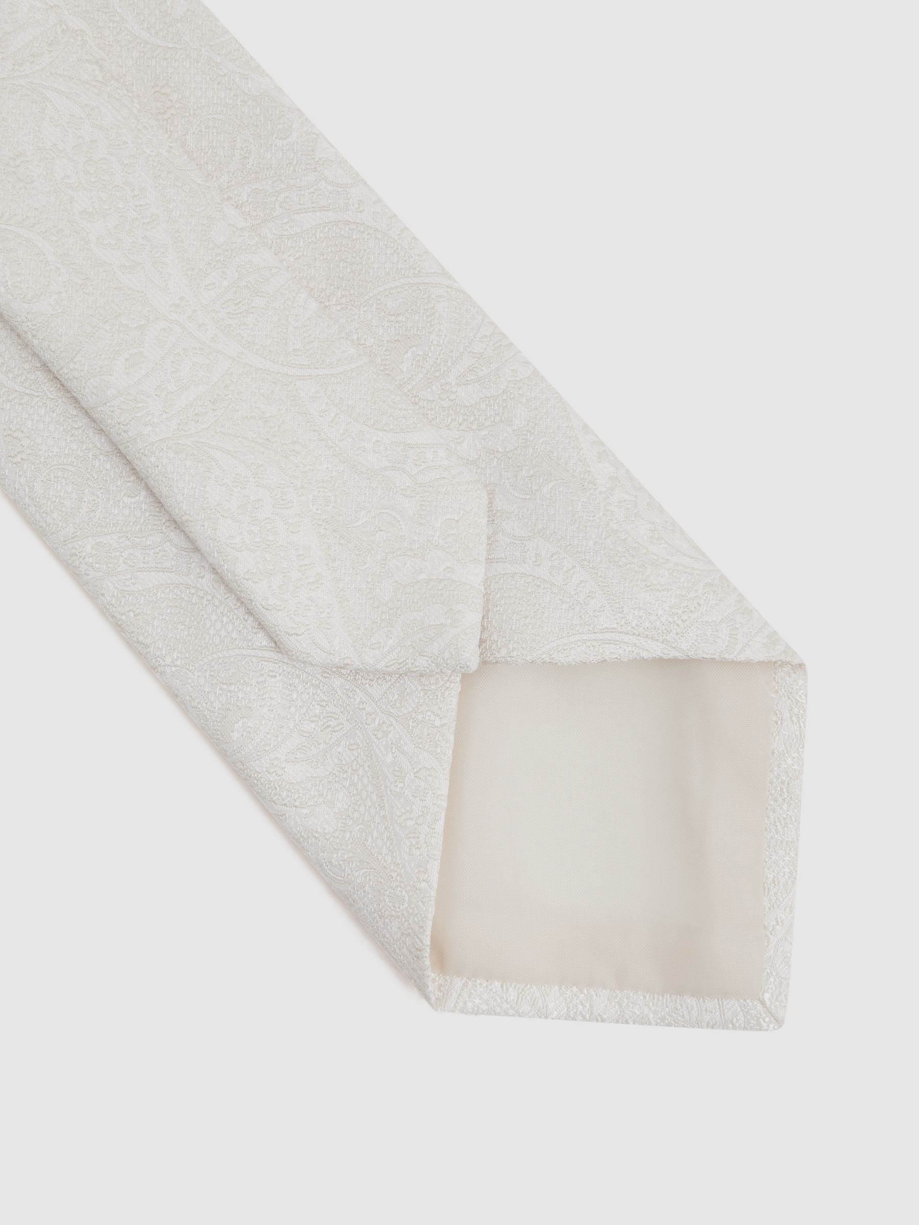 Silk Blend Jacquard Paisley Print Tie in Ivory - Image 4 of 5