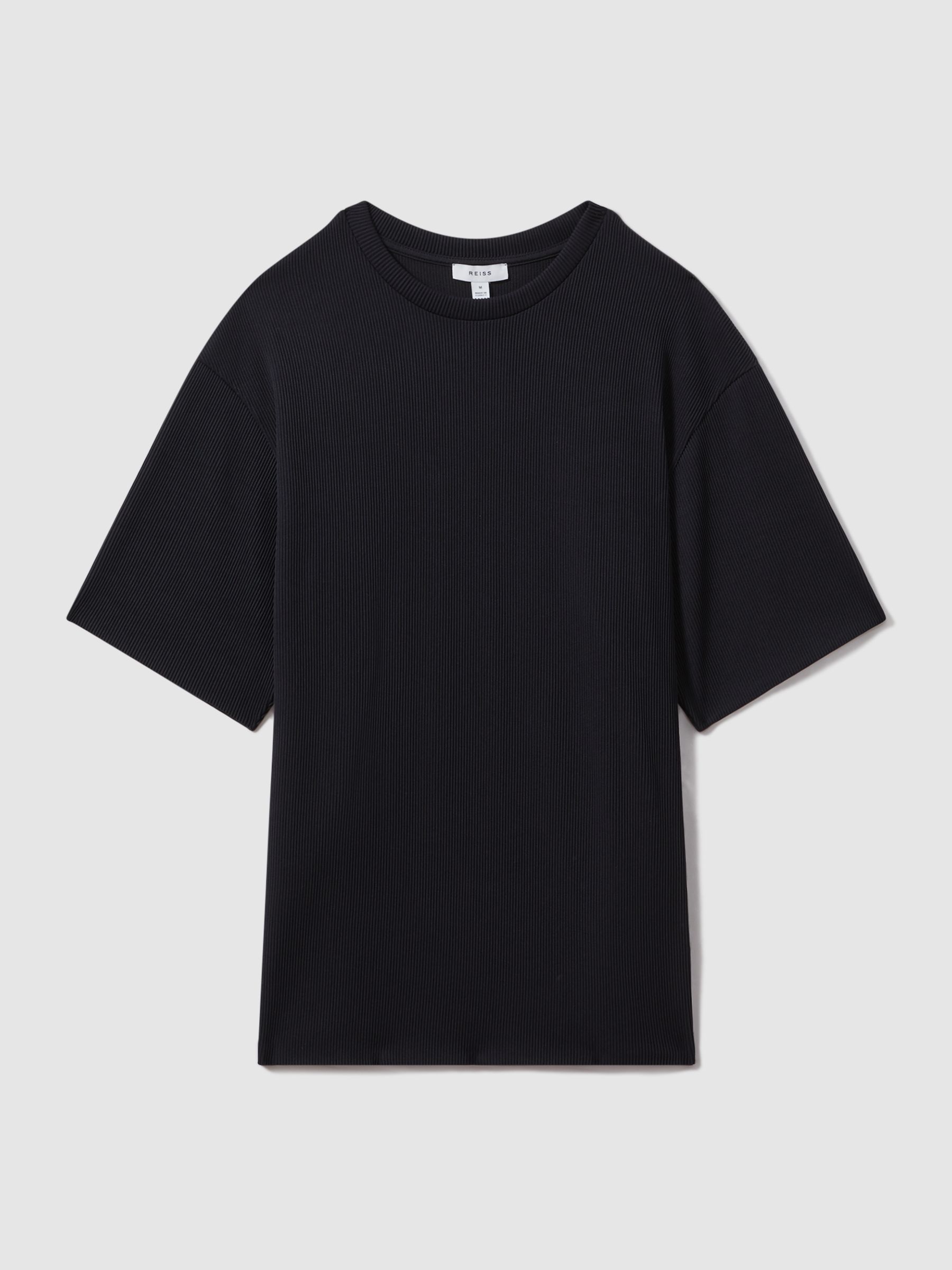 Oversized Ribbed Crew Neck T-Shirt in Navy - Image 2 of 5