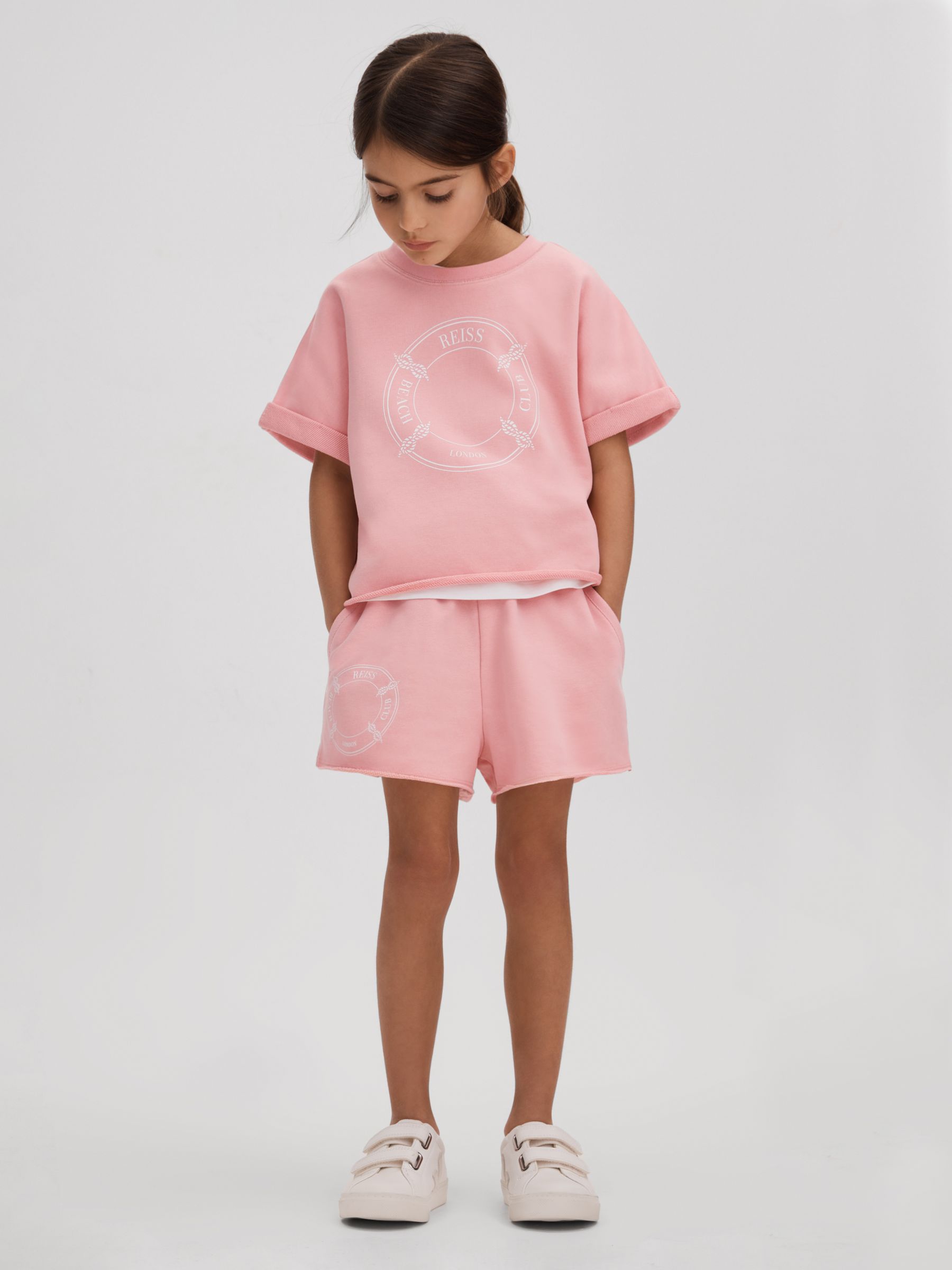 4-9 yrs Crew Neck T-Shirt and Shorts Set in Pink - Image 1 of 5