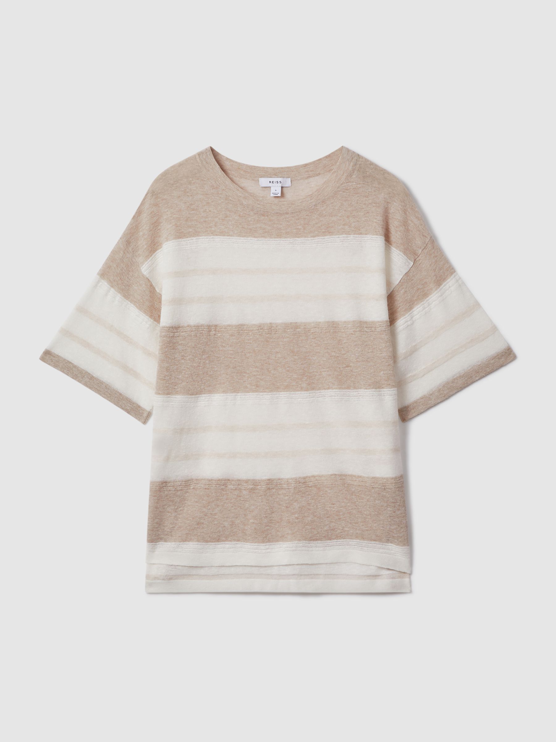 Knitted Crew Neck T-Shirt in Neutral/Ivory - Image 2 of 6