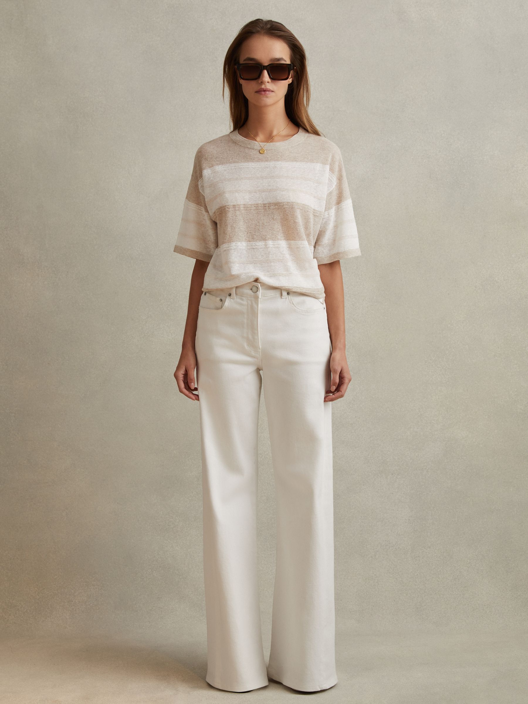 Knitted Crew Neck T-Shirt in Neutral/Ivory - Image 5 of 6