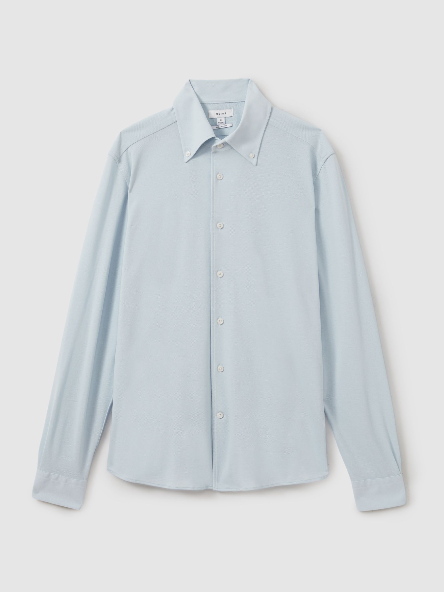 Garment Dyed Cotton Pique Oxford Shirt in Soft Blue - Image 2 of 6