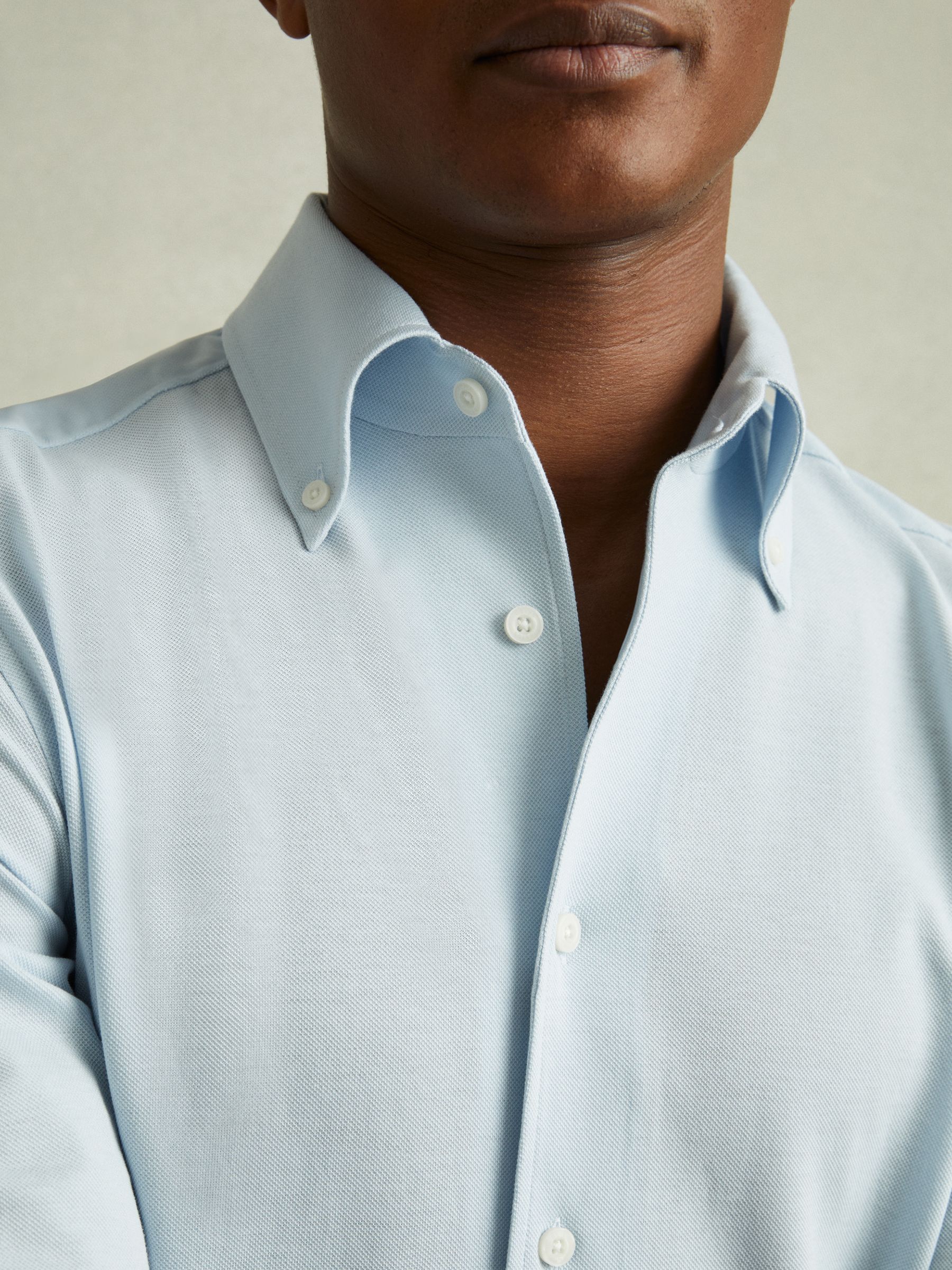 Garment Dyed Cotton Pique Oxford Shirt in Soft Blue - Image 3 of 6