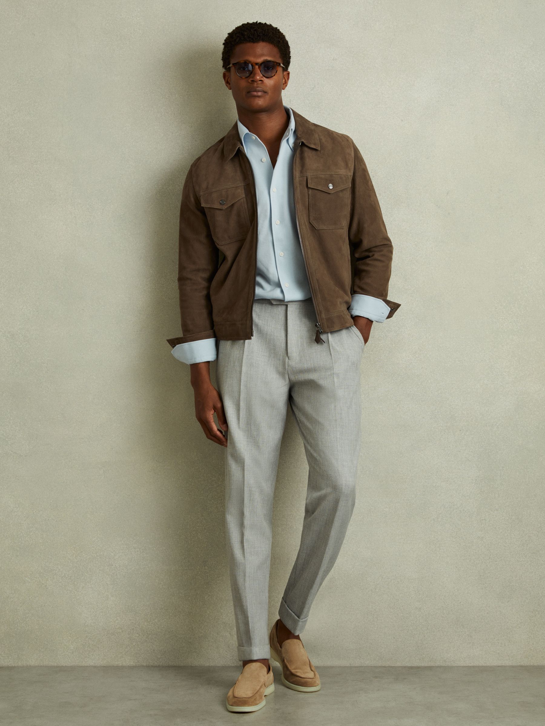 Garment Dyed Cotton Pique Oxford Shirt in Soft Blue - Image 4 of 6
