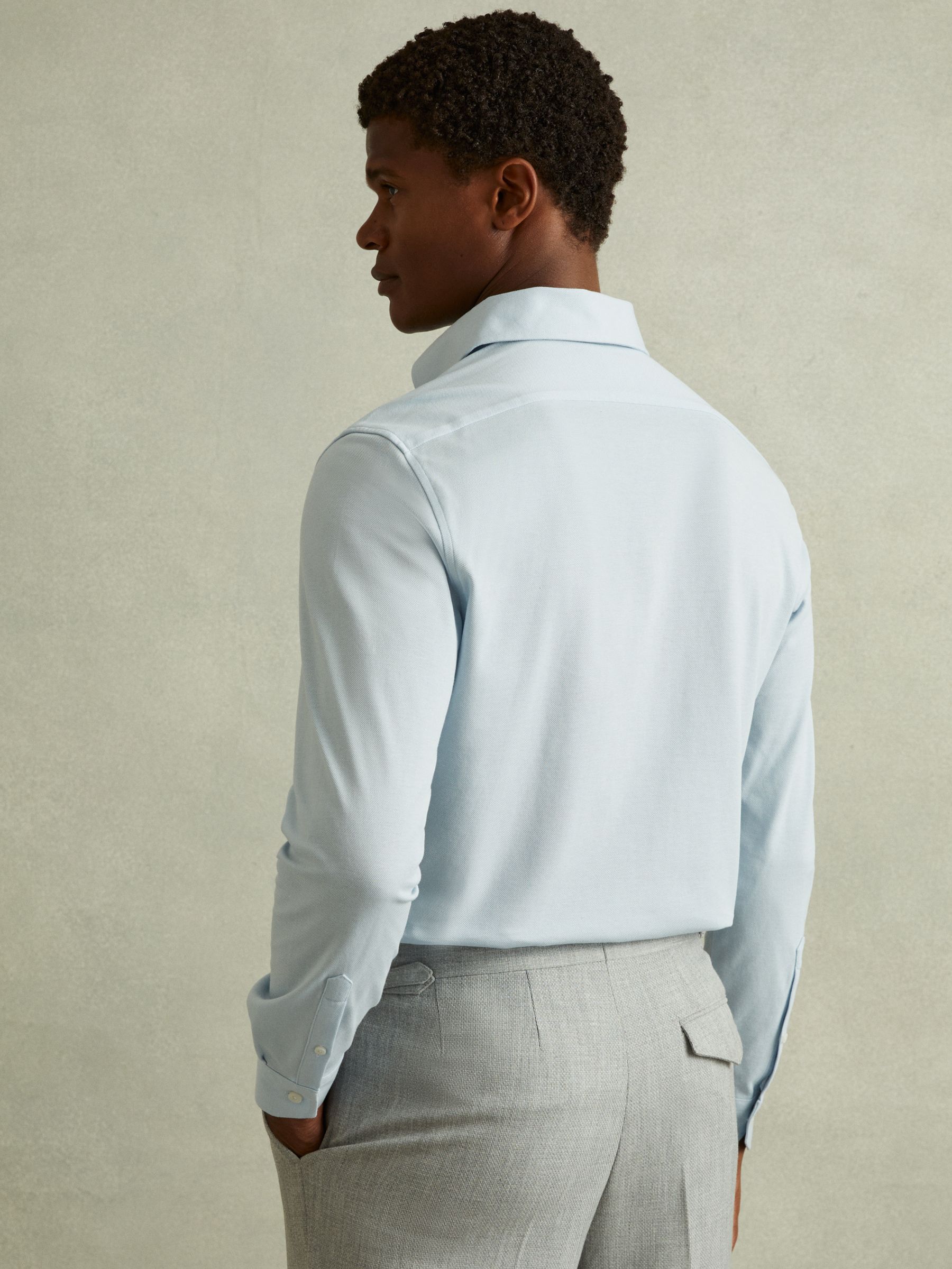 Garment Dyed Cotton Pique Oxford Shirt in Soft Blue - Image 5 of 6