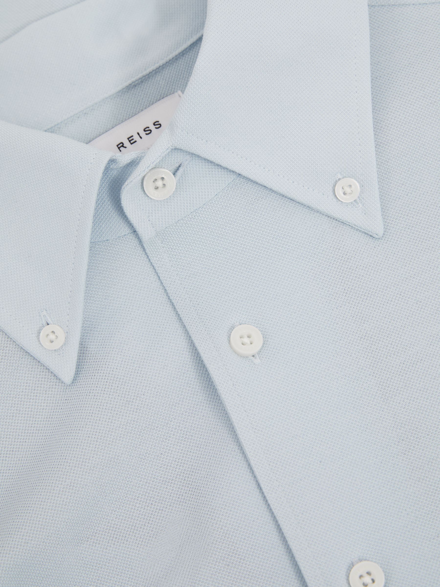 Garment Dyed Cotton Pique Oxford Shirt in Soft Blue - Image 6 of 6
