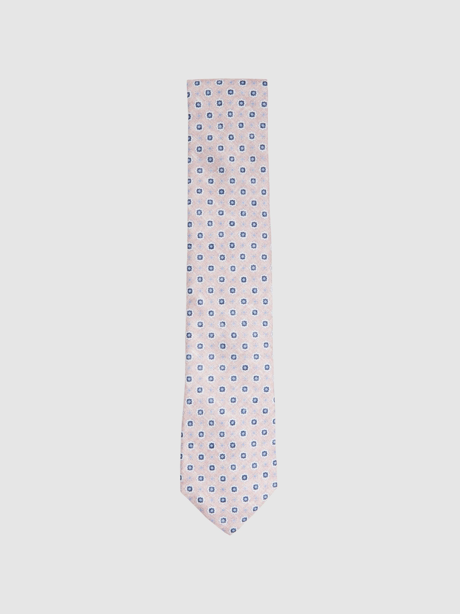 Silk Floral Print Tie in Soft Rose - Image 1 of 7