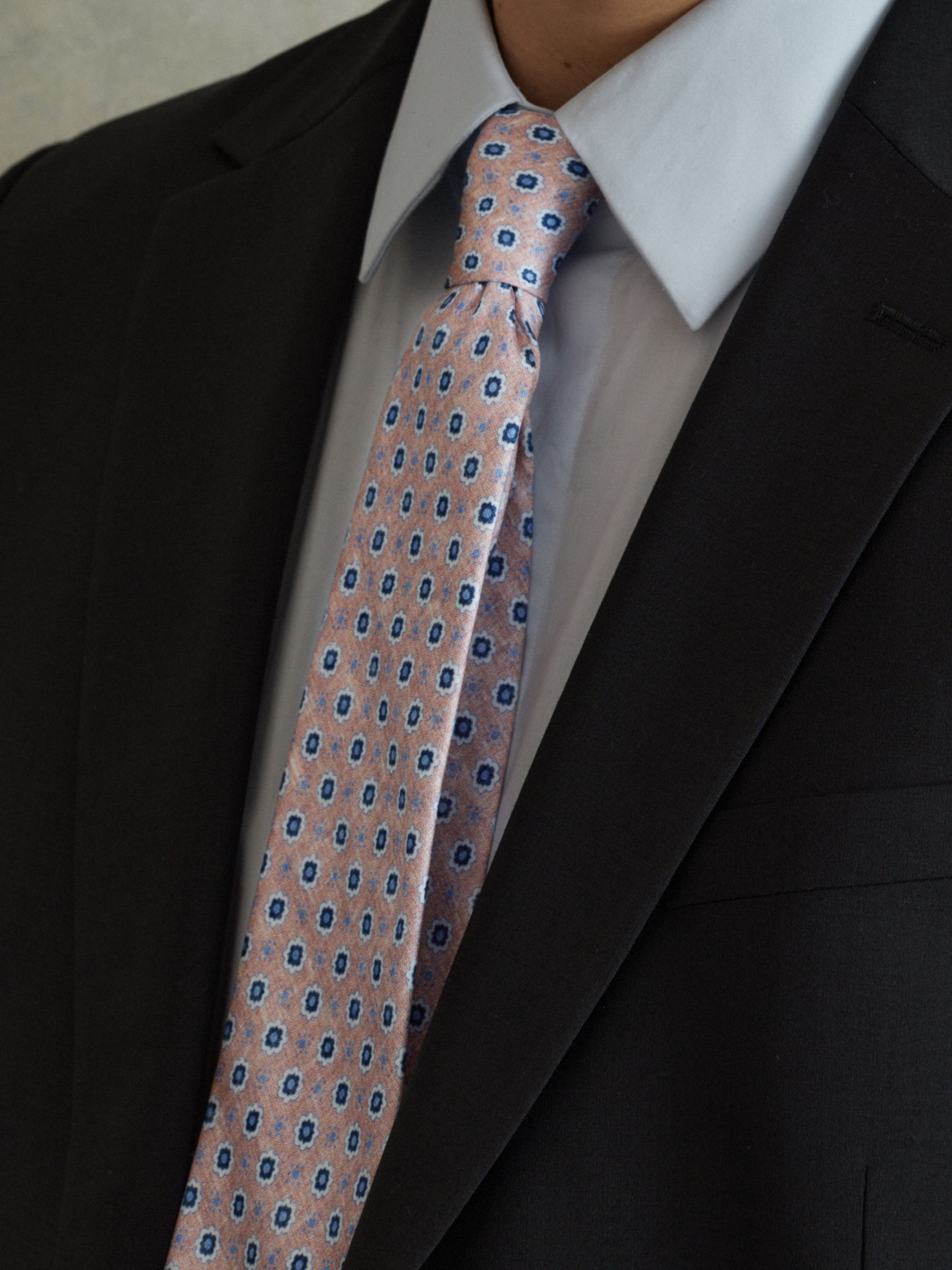 Silk Floral Print Tie in Soft Rose - Image 2 of 7