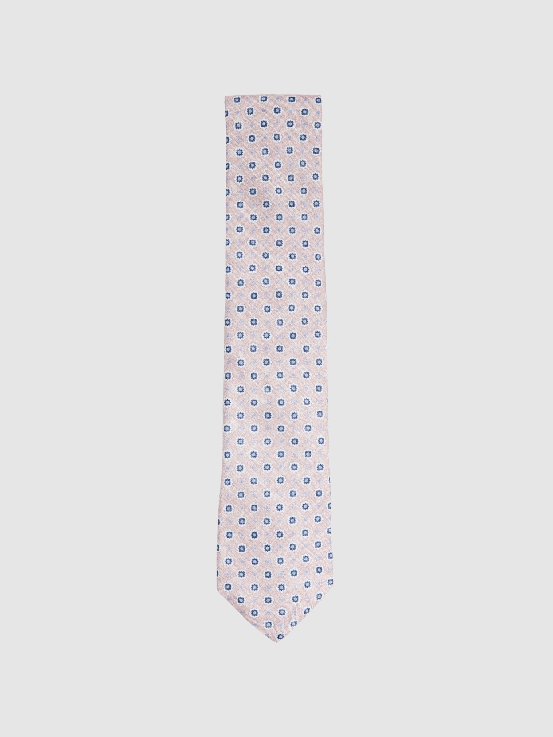 Silk Floral Print Tie in Soft Rose - Image 7 of 7