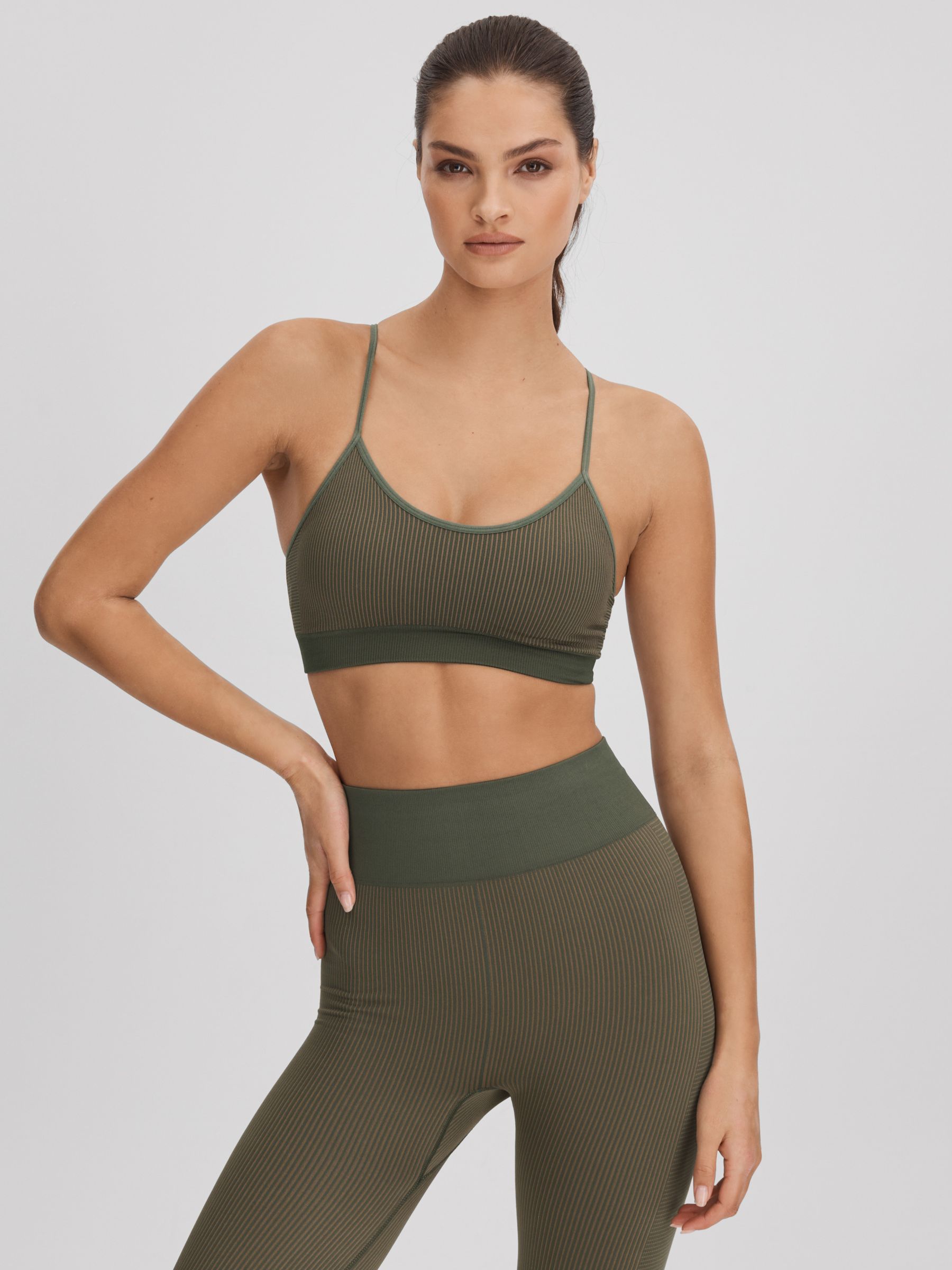 The Upside Striped Sports Bra in Khaki - Image 1 of 5