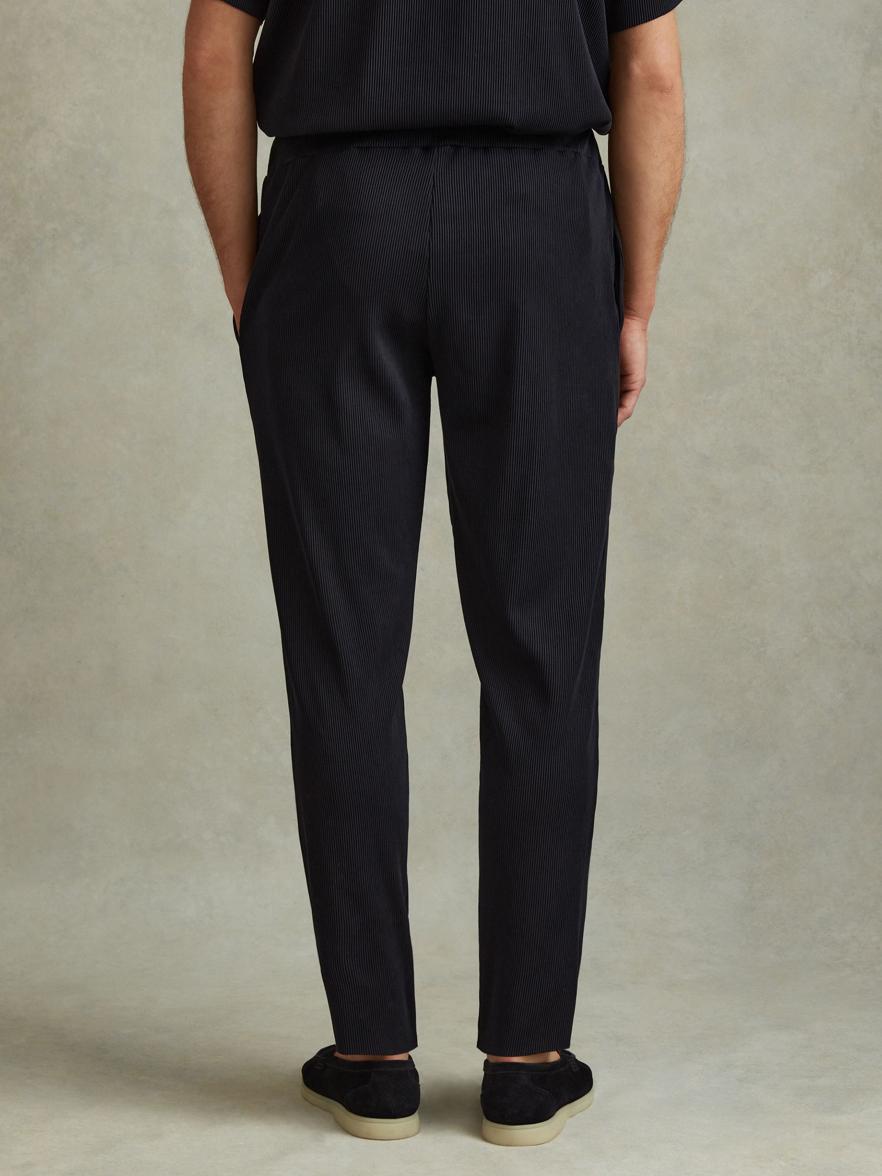 Ribbed Elasticated Waist Trousers in Navy - Image 4 of 5