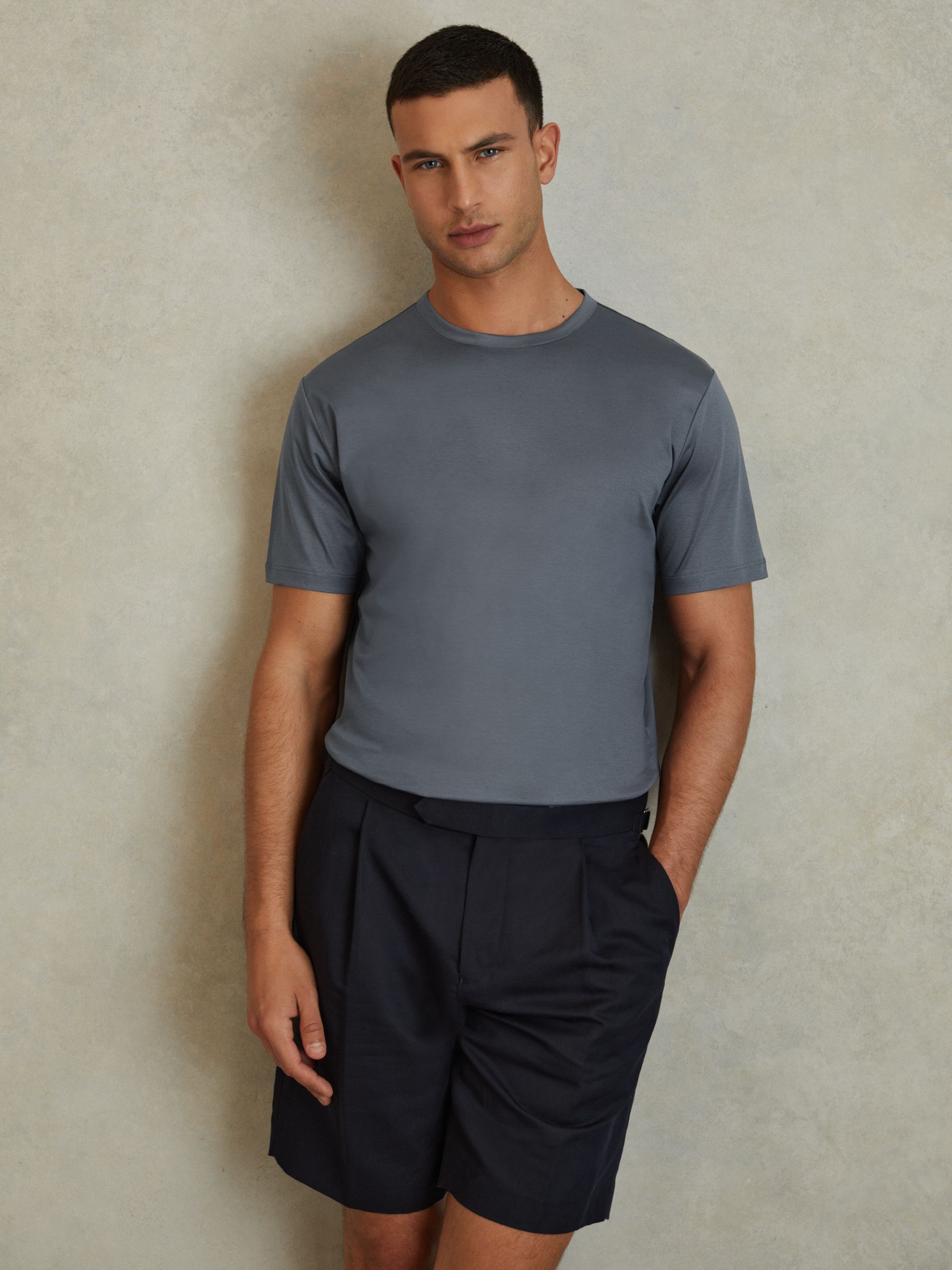 Cotton Crew Neck T-Shirt in Airforce Blue - Image 1 of 5