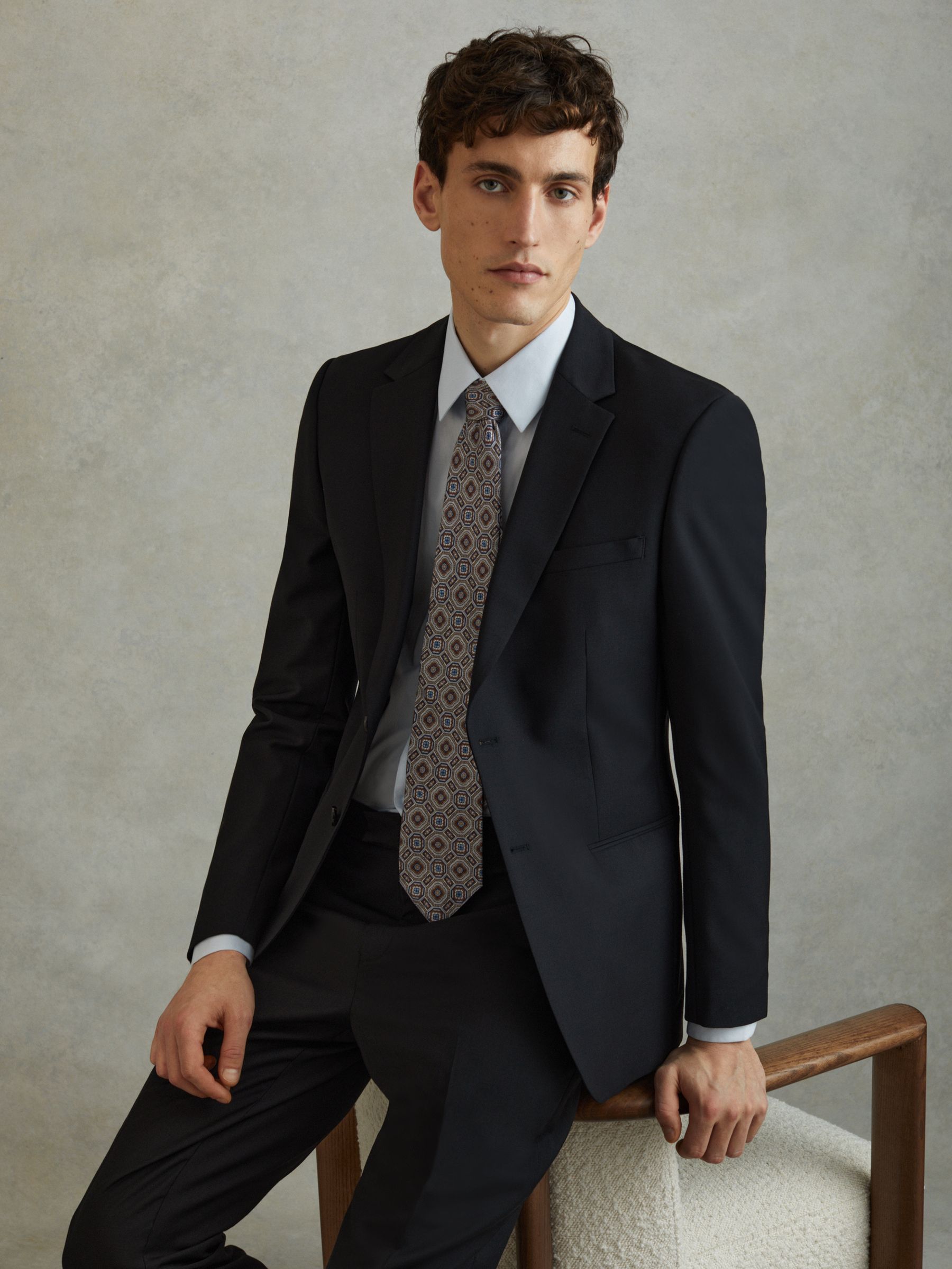 Silk Medallion Print Tie in Grey Multi - Image 2 of 5