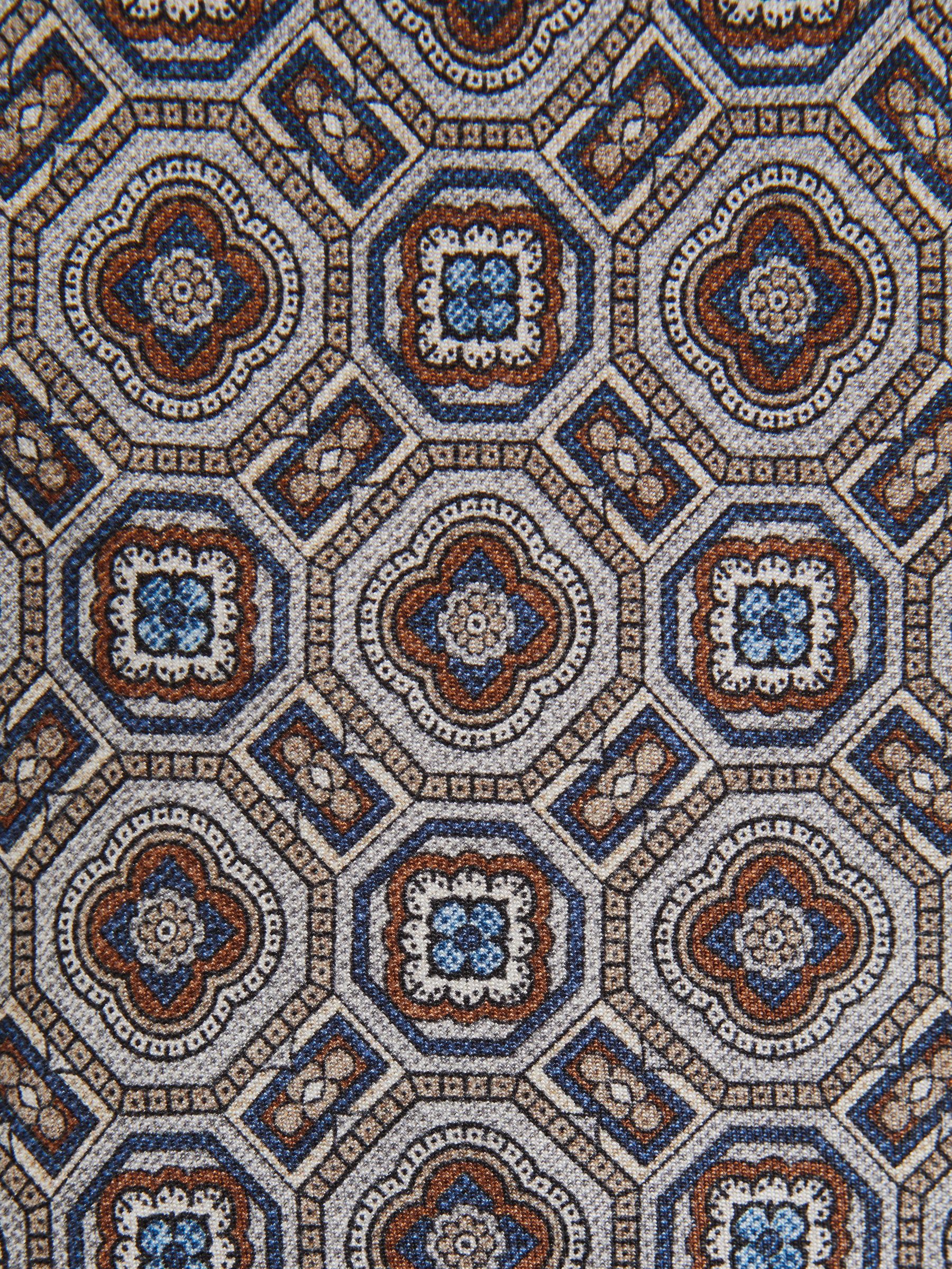 Silk Medallion Print Tie in Grey Multi - Image 5 of 5