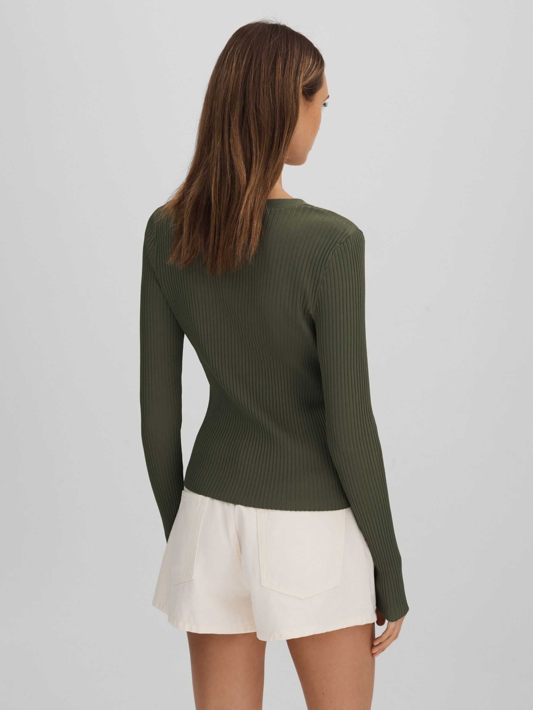 Good American Ribbed Cardigan in Army Green - Image 4 of 5