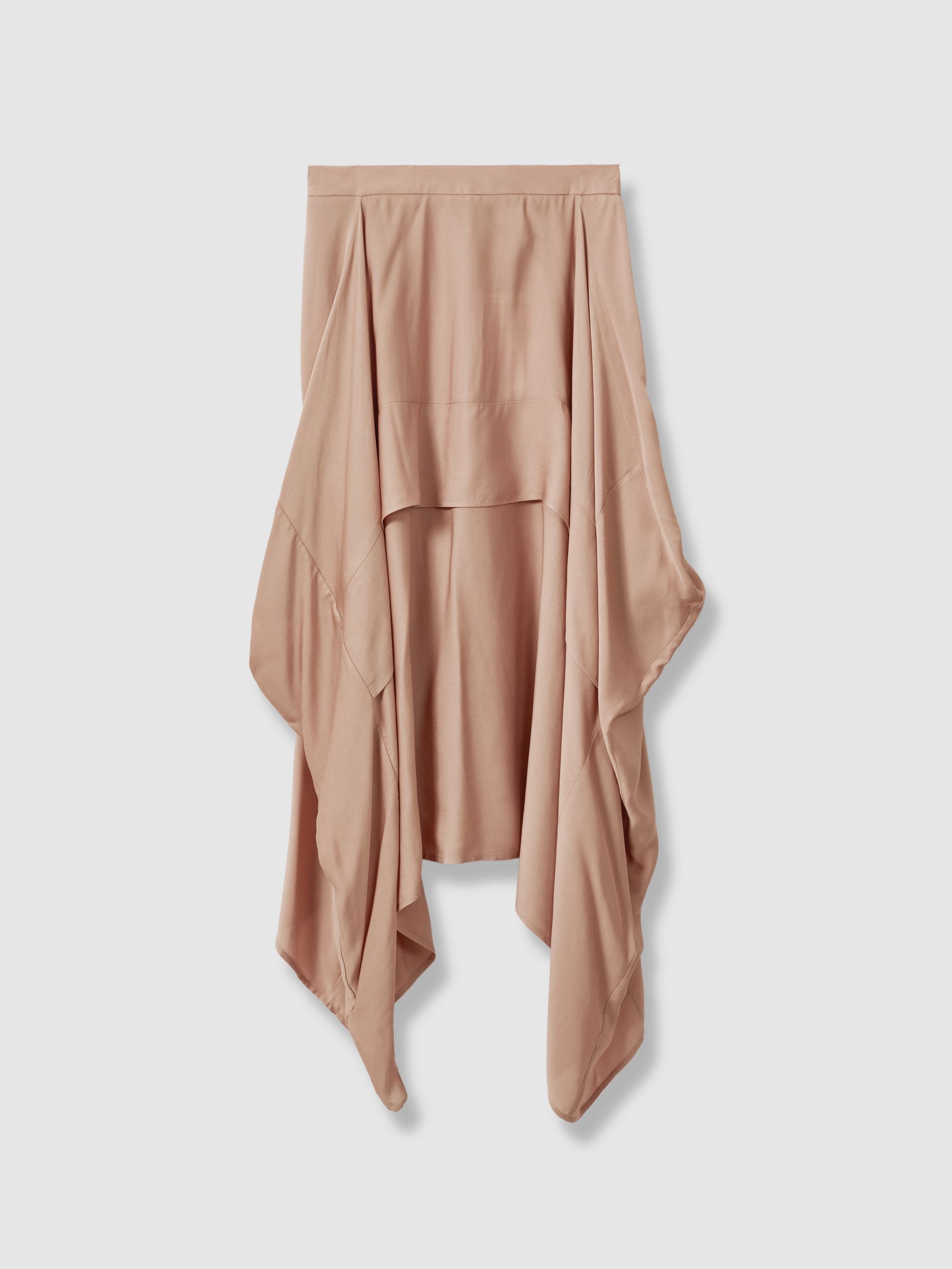 Side Pleat Asymmetric Midi Skirt in Nude - Image 2 of 5
