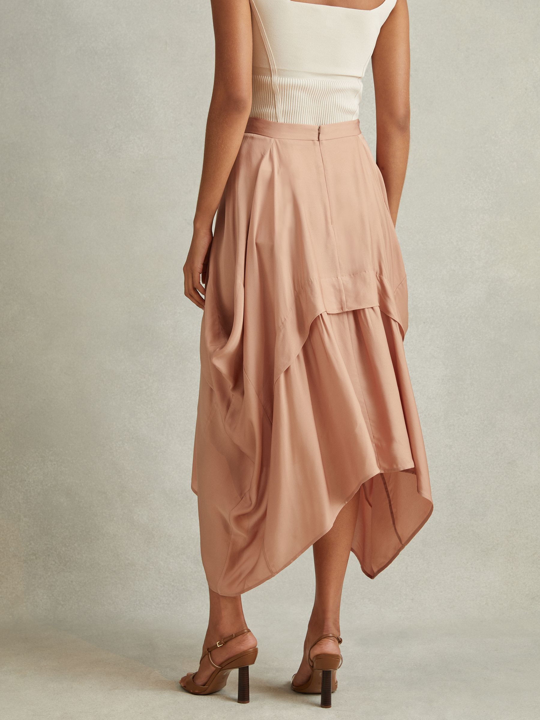 Side Pleat Asymmetric Midi Skirt in Nude - Image 4 of 5