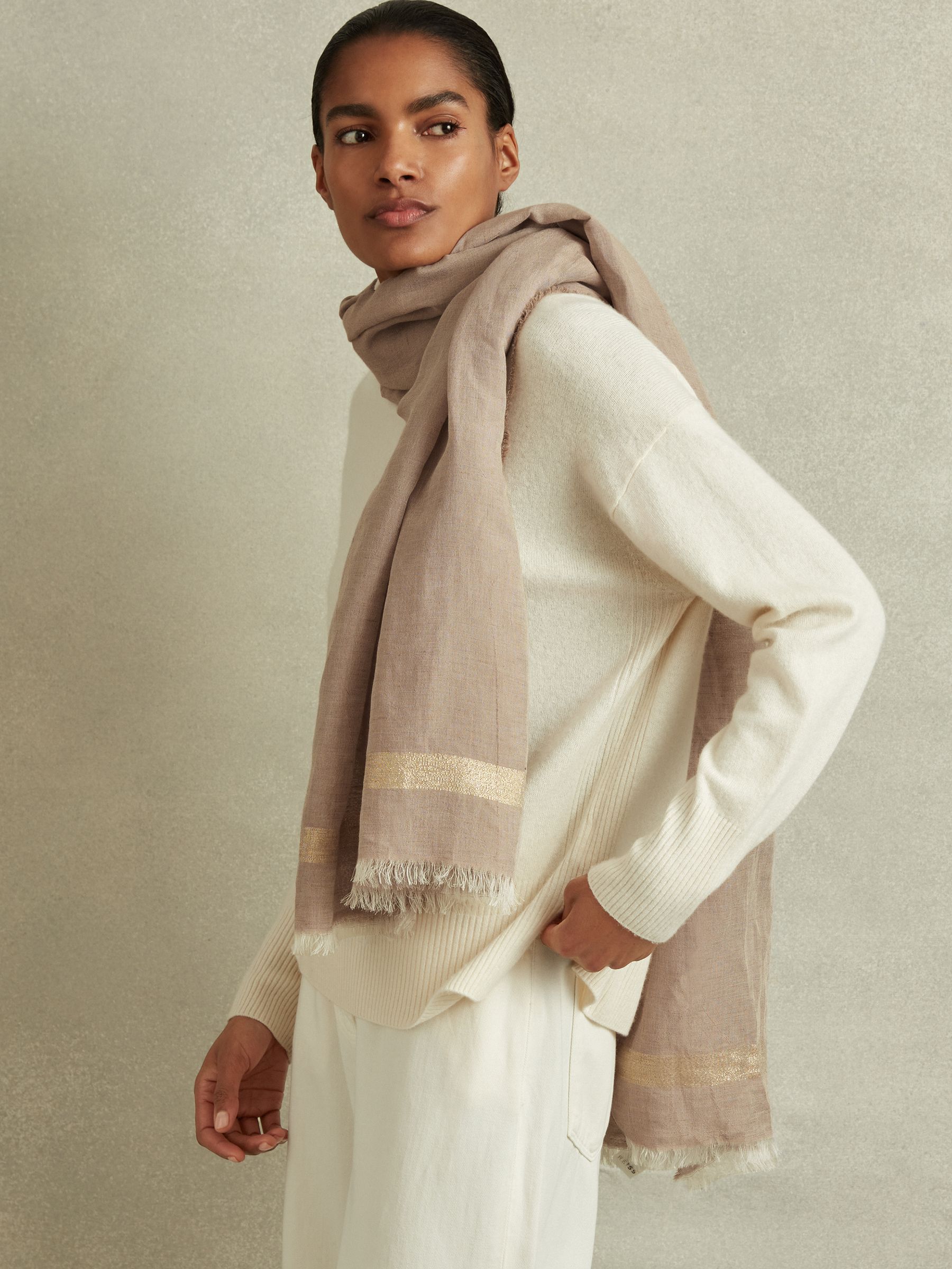 Linen Blend Sparkle Scarf in Taupe - Image 2 of 4