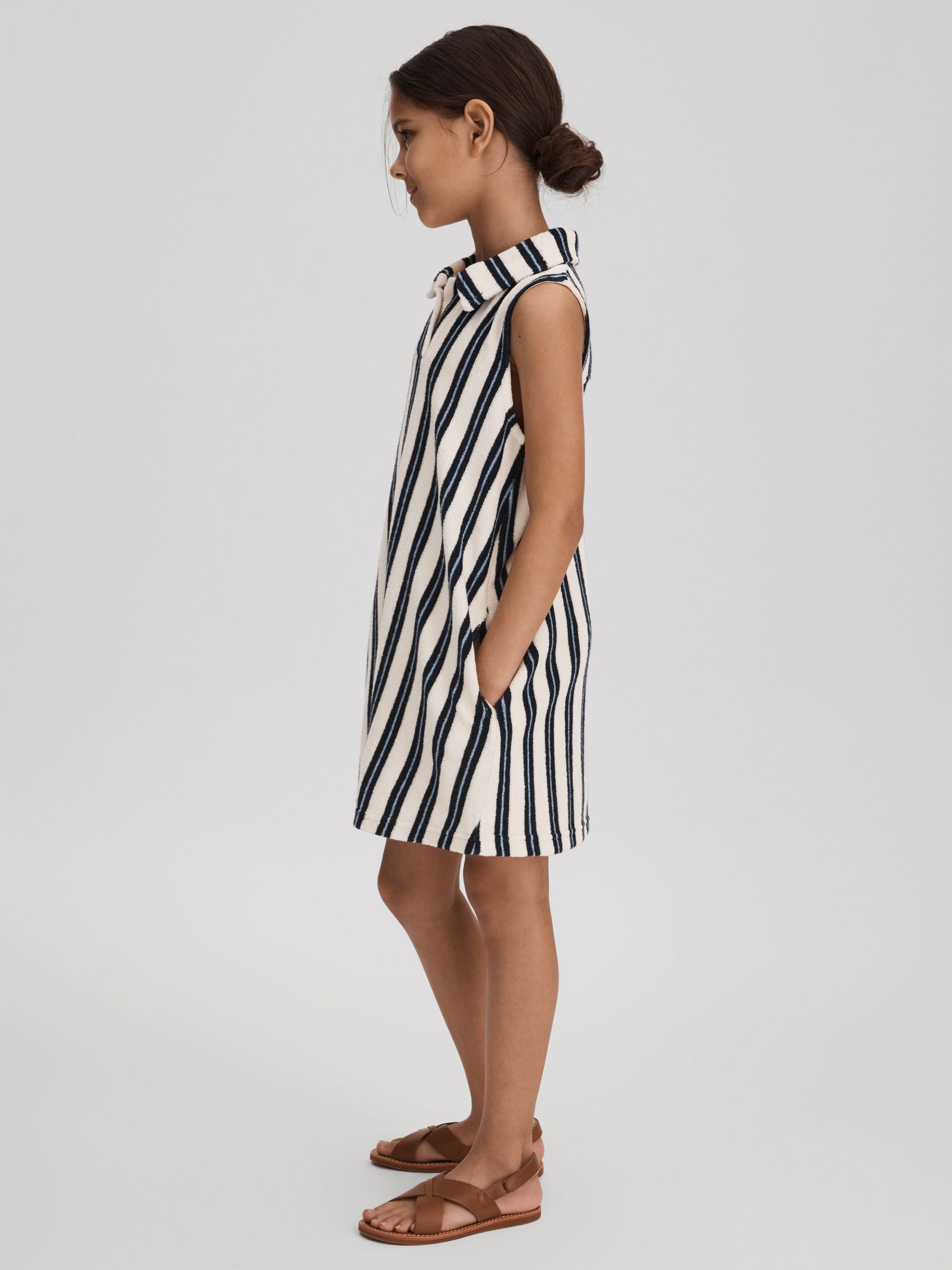 4-9 yrs Towelling Open Collar Dress in Ivory Print - Image 1 of 4