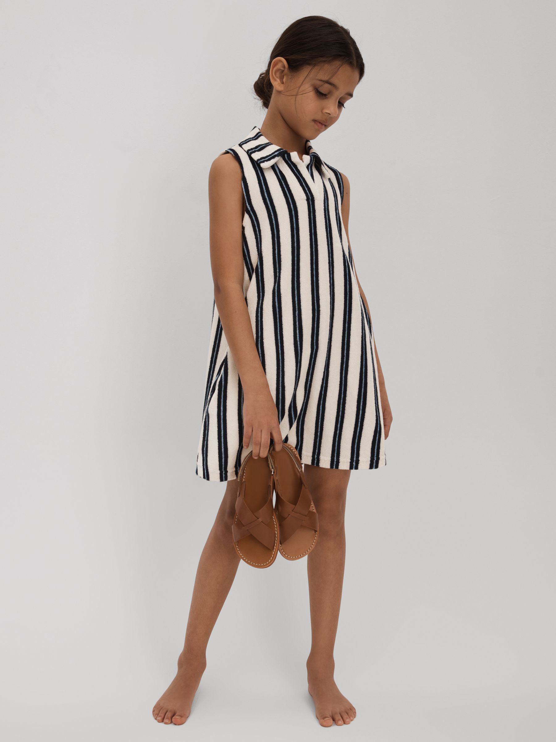 4-9 yrs Towelling Open Collar Dress in Ivory Print - Image 3 of 4