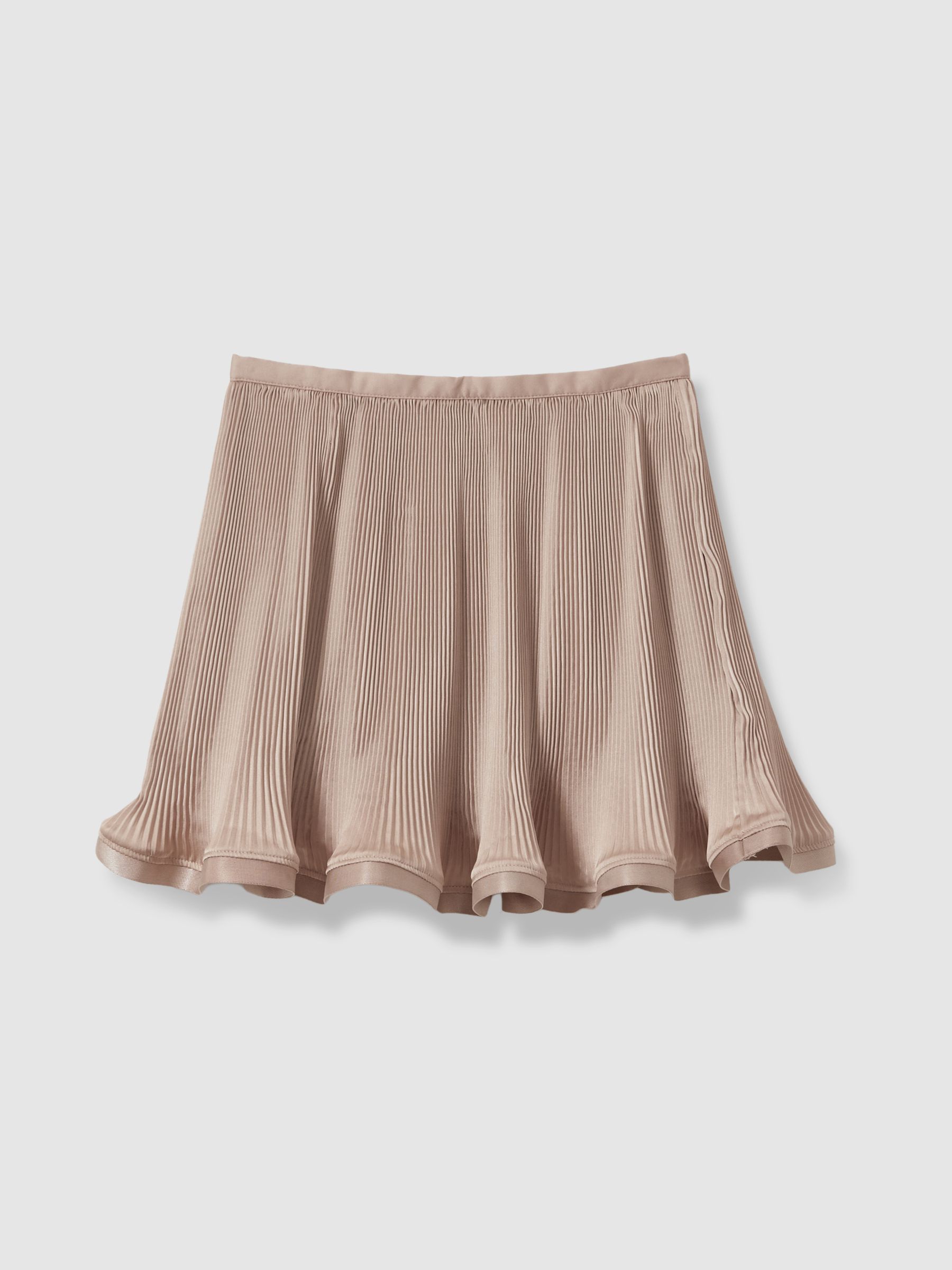 Junior Pleated Satin Trim Skirt in Camel - Image 2 of 4