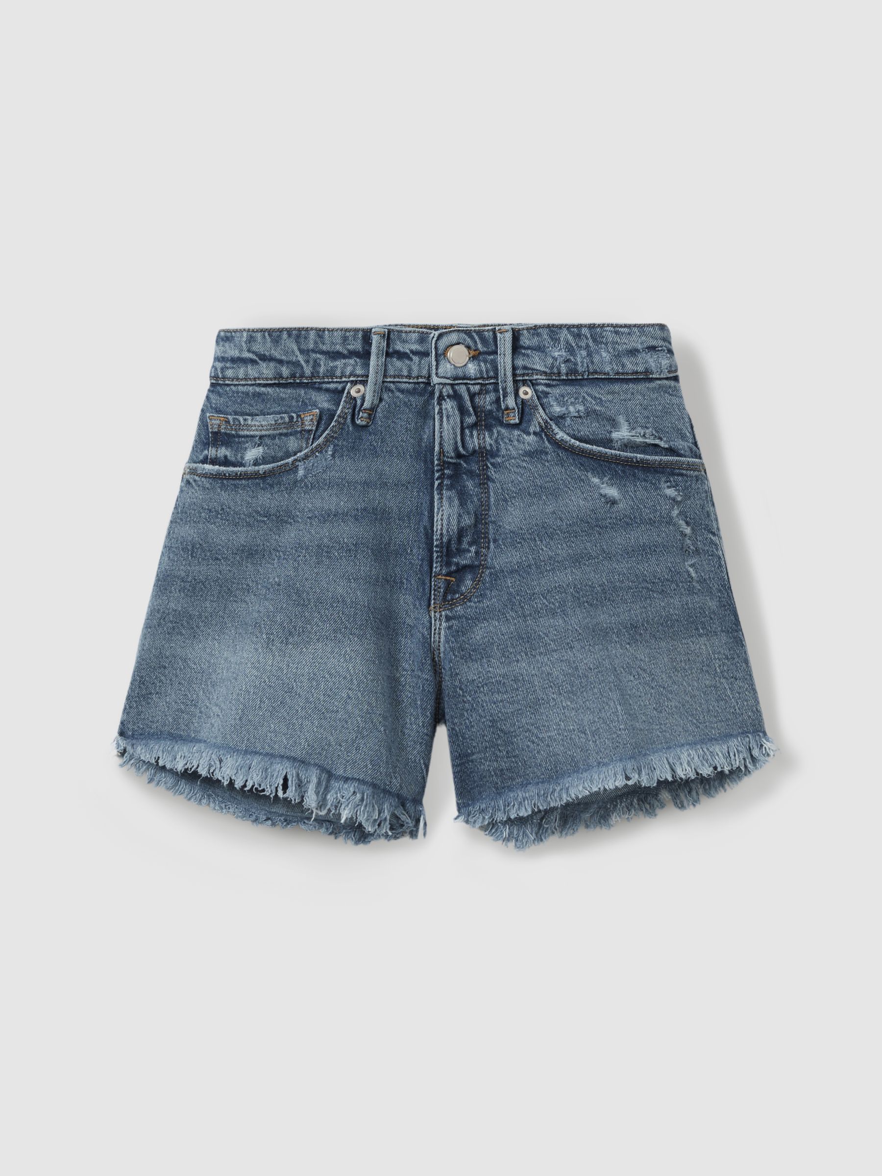 Good American Raw Hem Denim Shorts in Indigo - Image 2 of 4