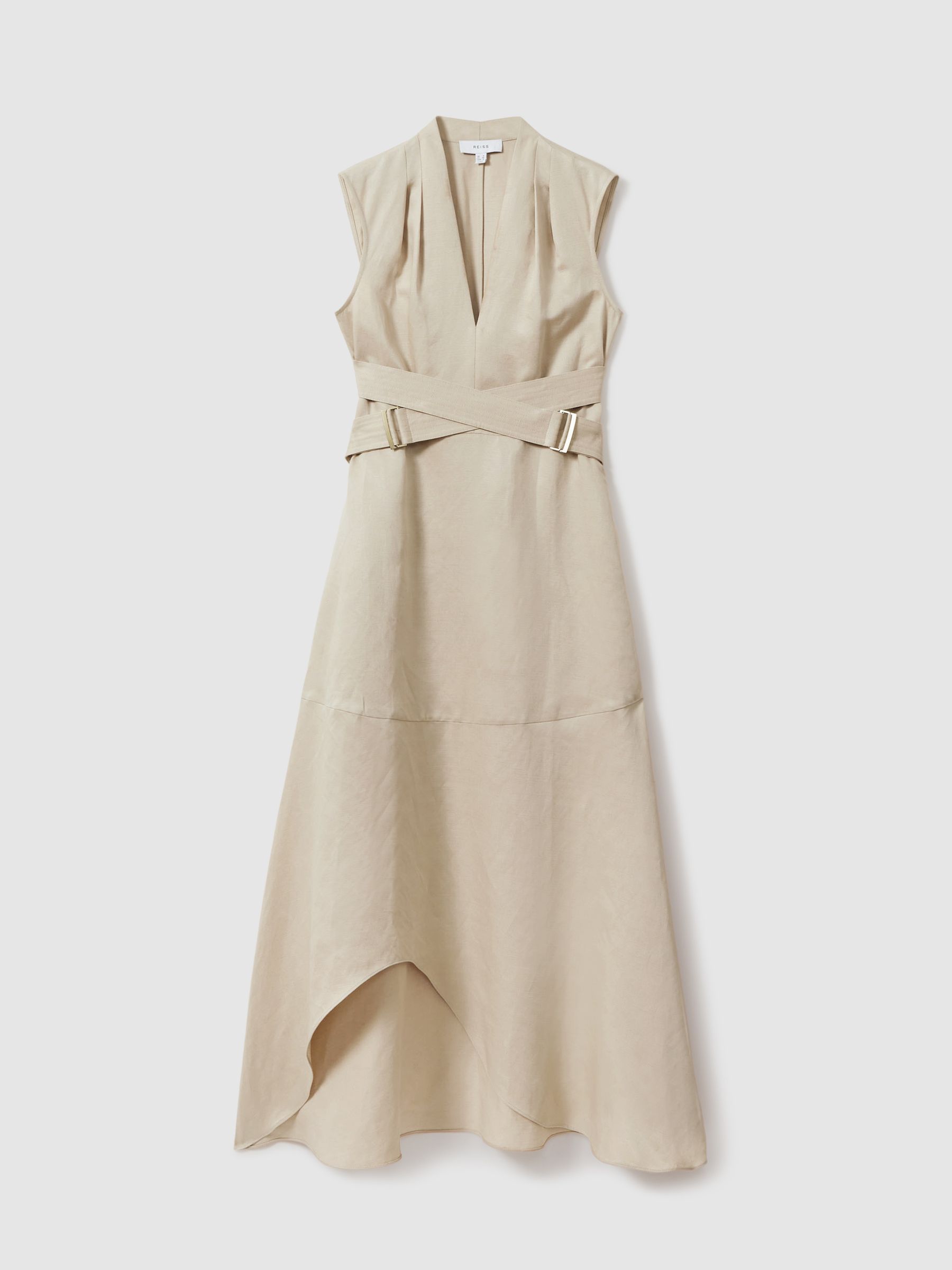Linen Lyocell Strappy Midi Dress in Neutral - Image 2 of 6