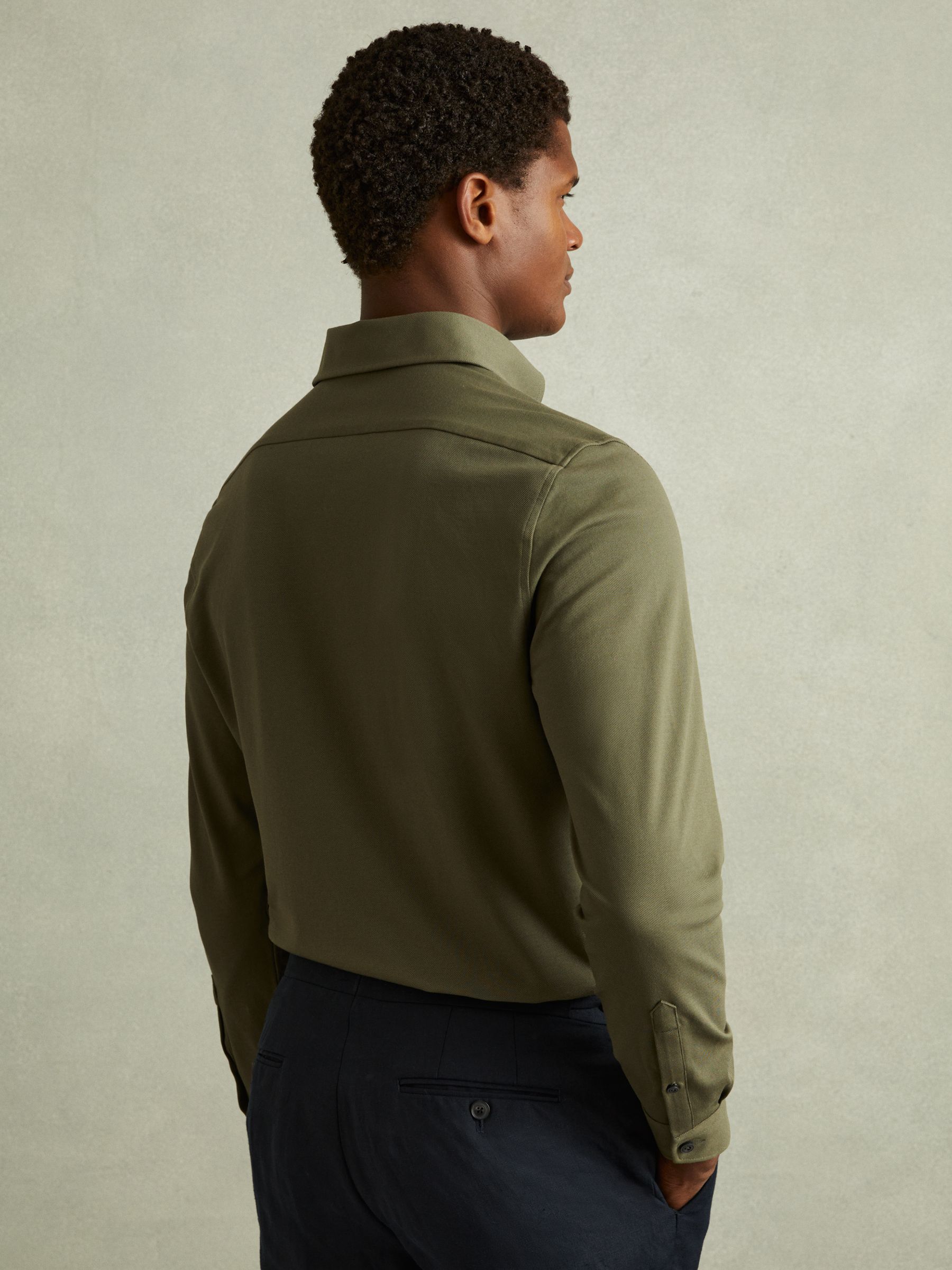 Garment Dyed Cotton Pique Oxford Shirt in Khaki - Image 4 of 5