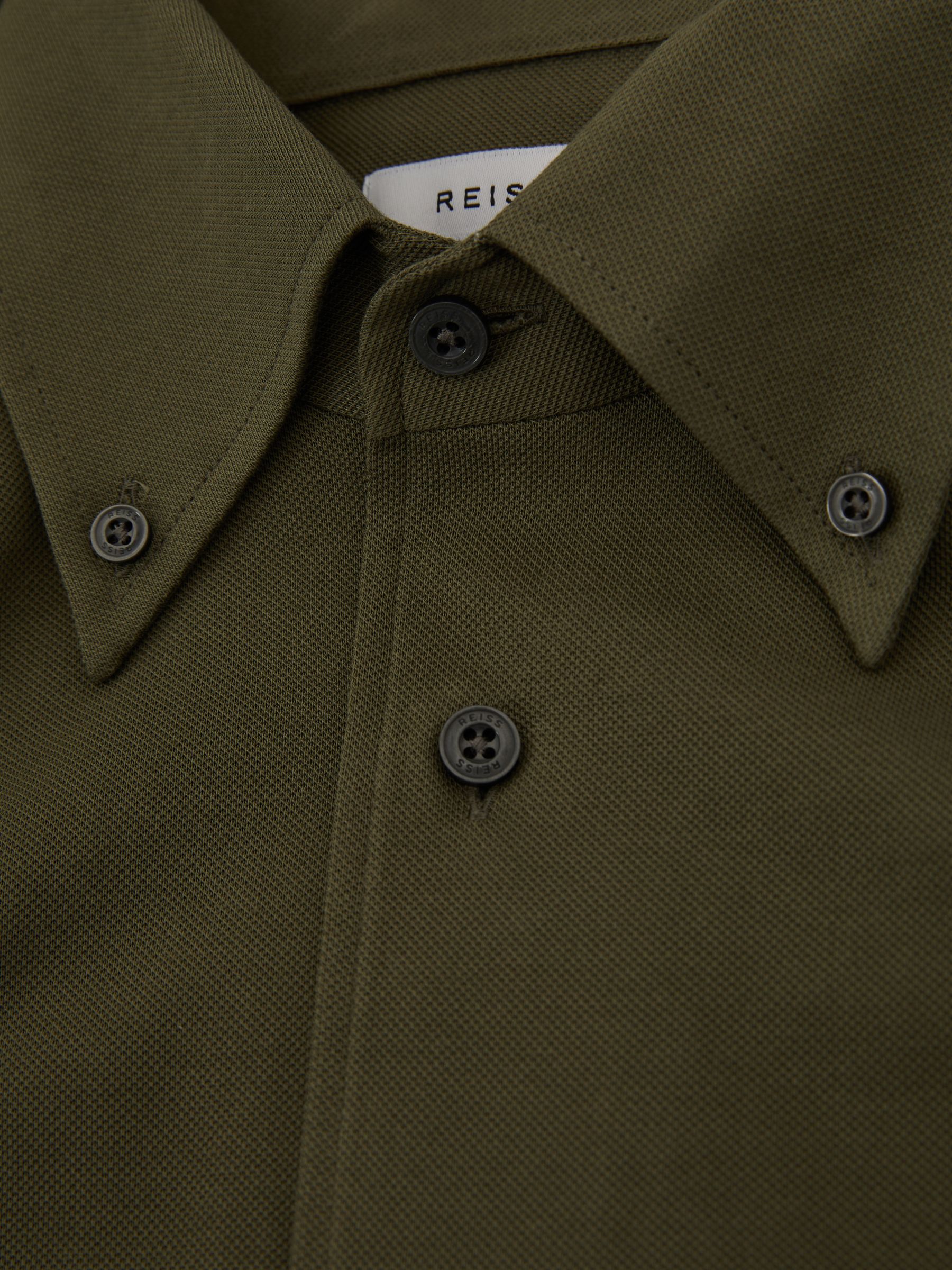 Garment Dyed Cotton Pique Oxford Shirt in Khaki - Image 5 of 5
