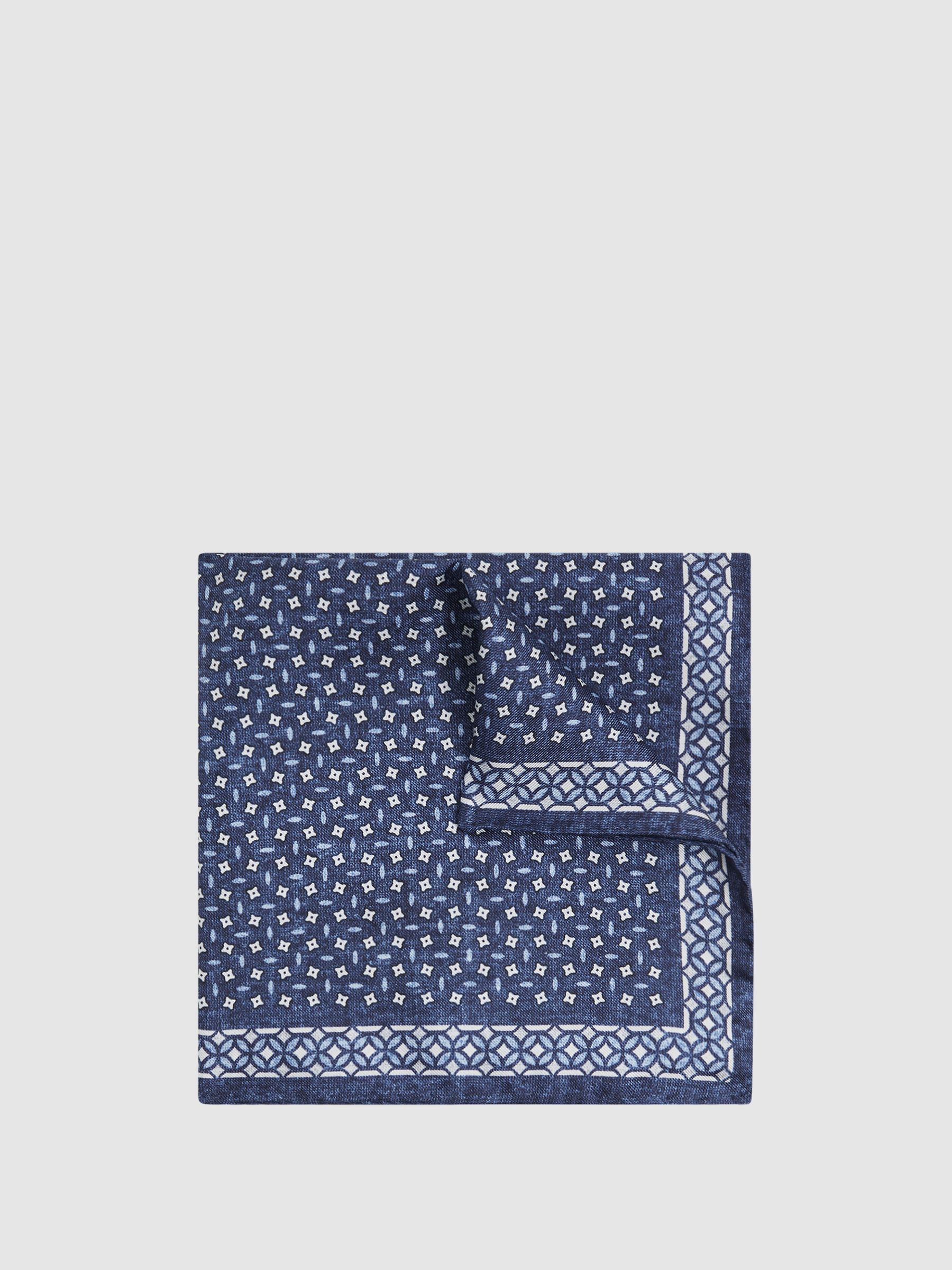 Silk Floral Print Pocket Square in Indigo - Image 1 of 5