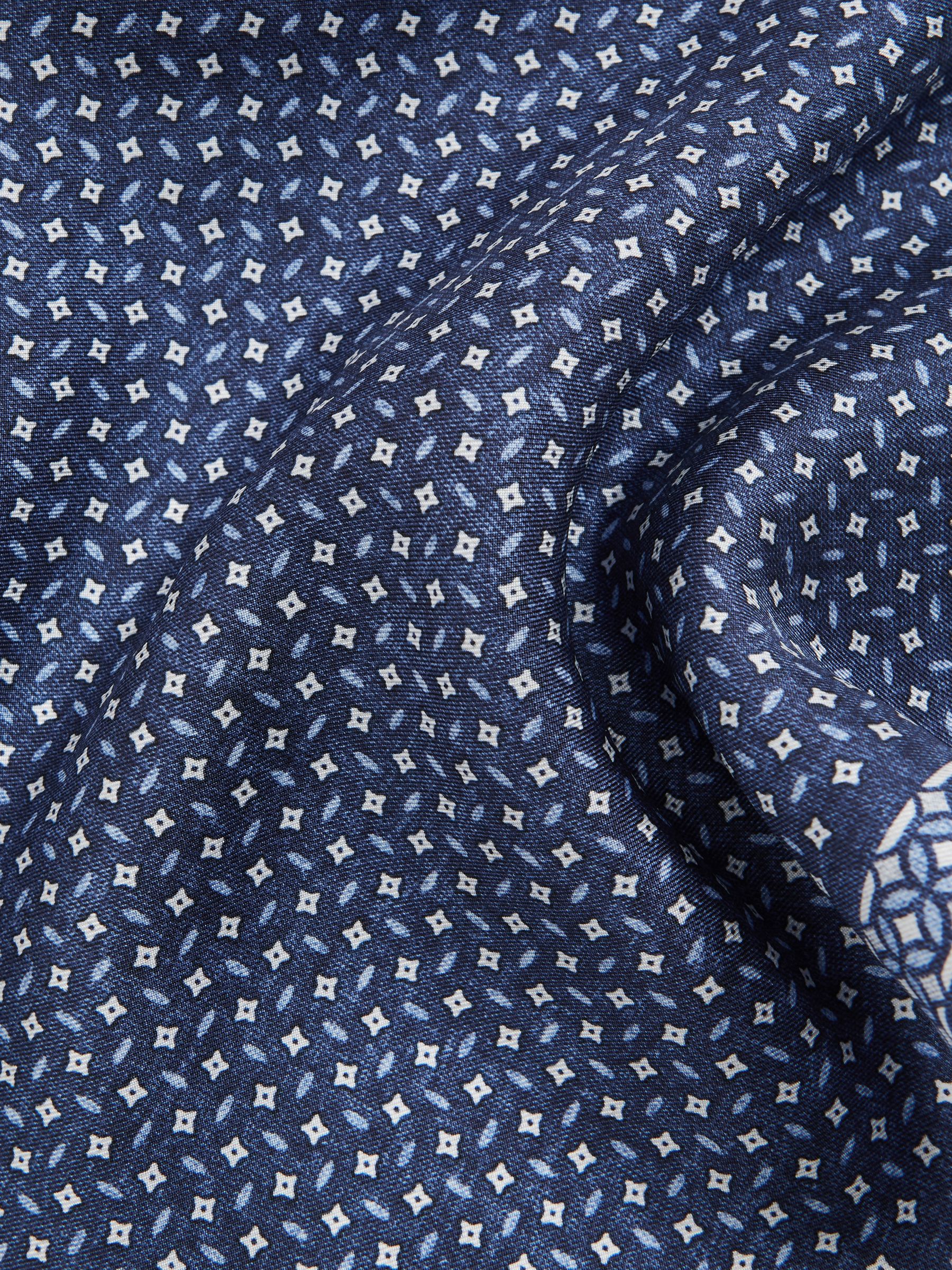 Silk Floral Print Pocket Square in Indigo - Image 3 of 5