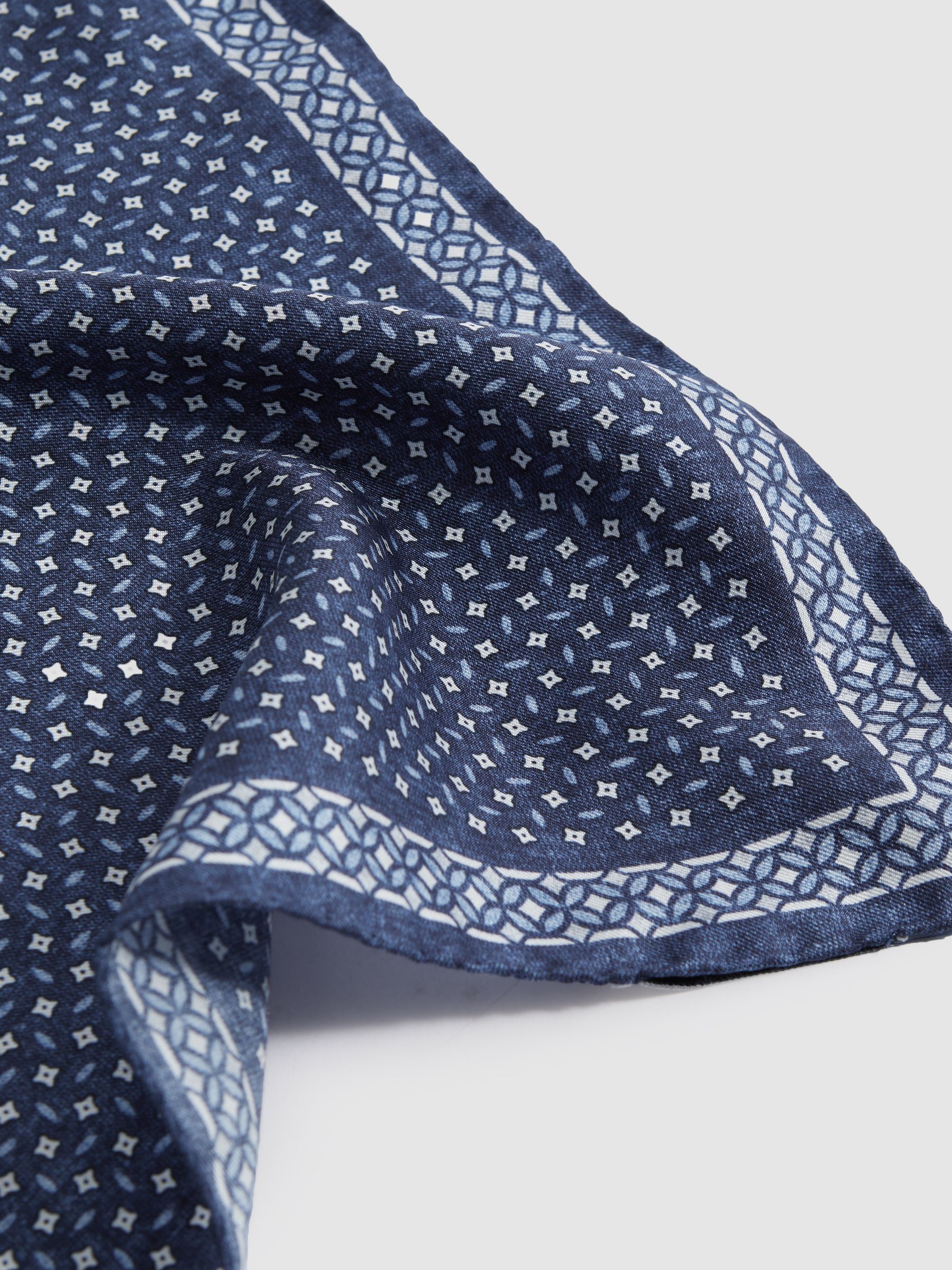 Silk Floral Print Pocket Square in Indigo - Image 4 of 5