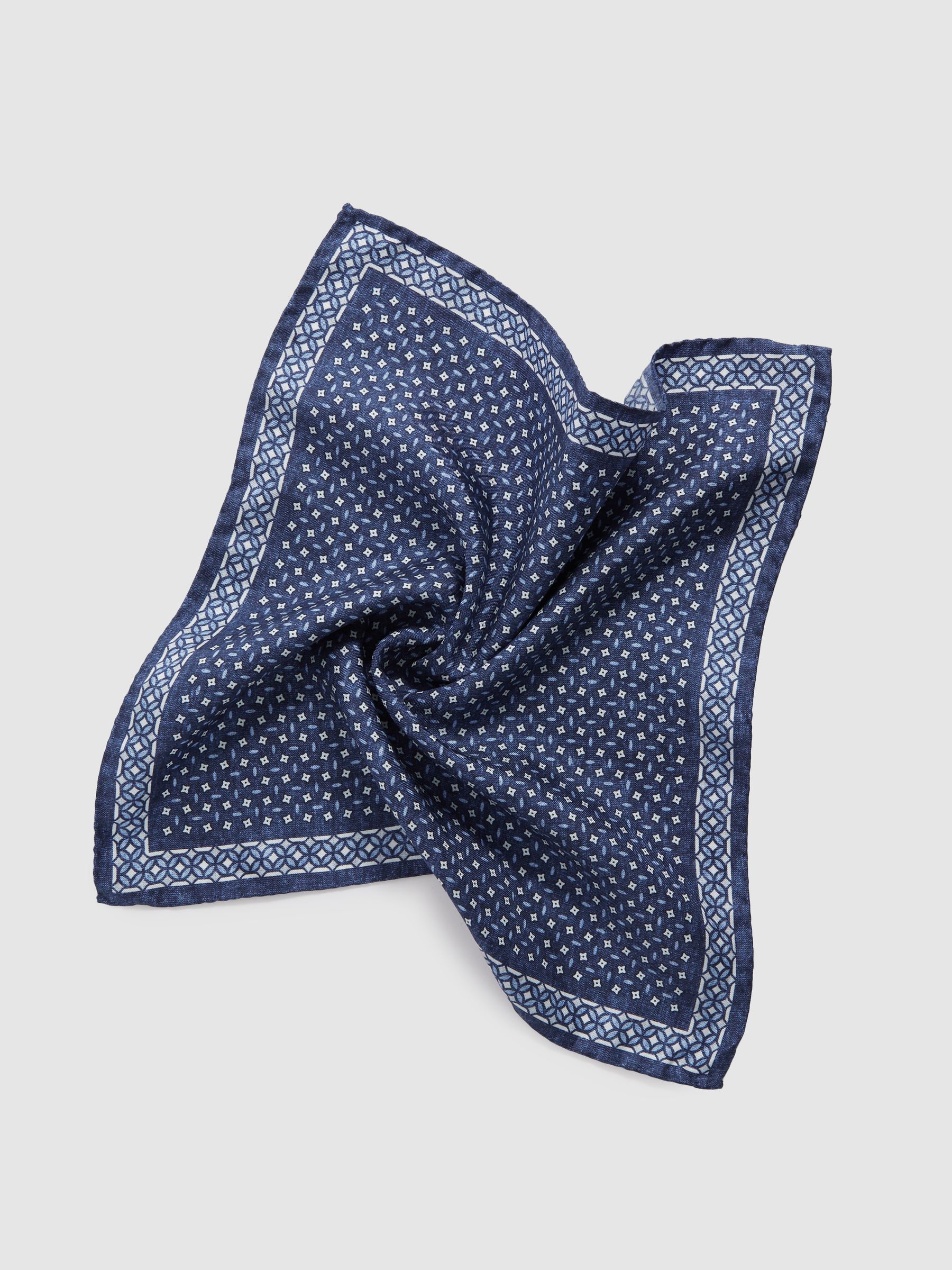 Silk Floral Print Pocket Square in Indigo - Image 5 of 5