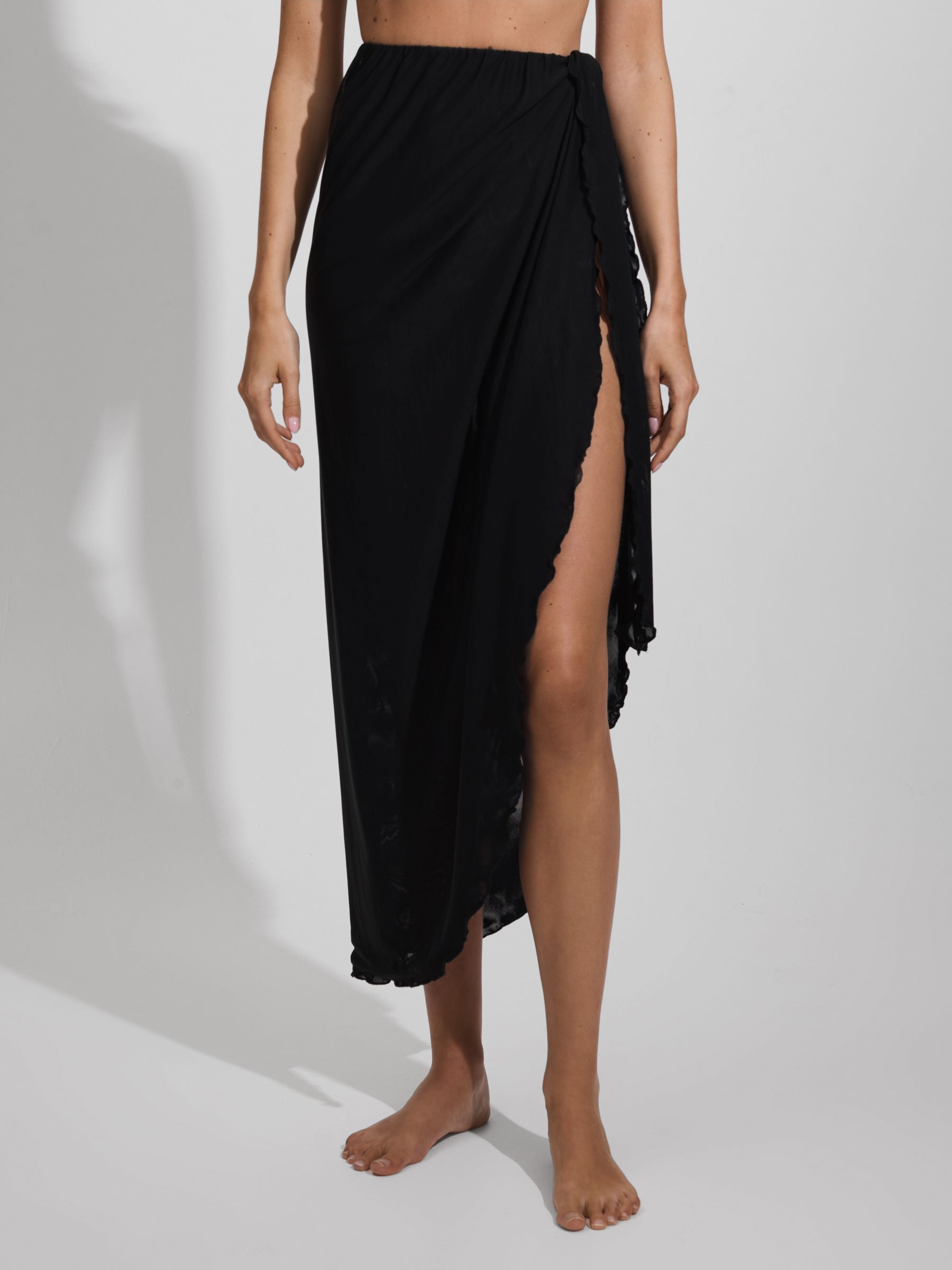Good American Mesh Sarong Skirt in Black - Image 3 of 5
