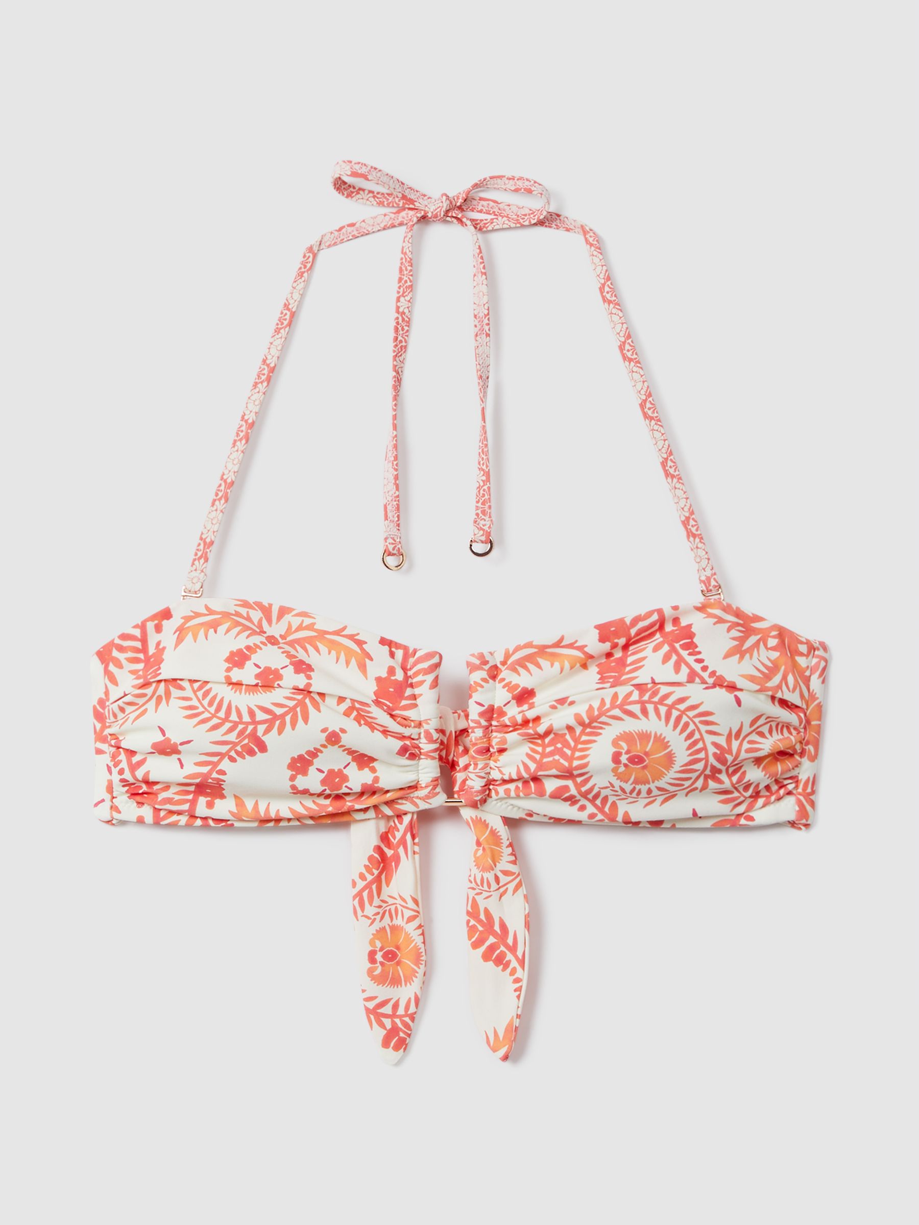 Removable Strap Bandeau Bikini Top in Cream/Coral - Image 2 of 5