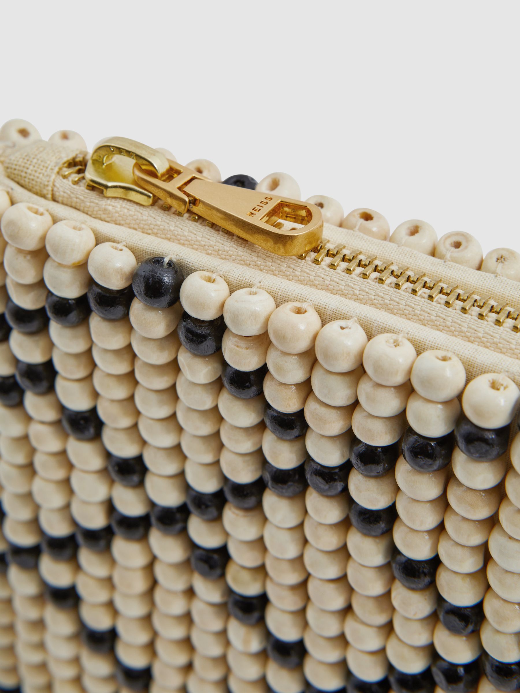 Wood-Beaded Clutch Bag in Natural/Black - Image 5 of 5