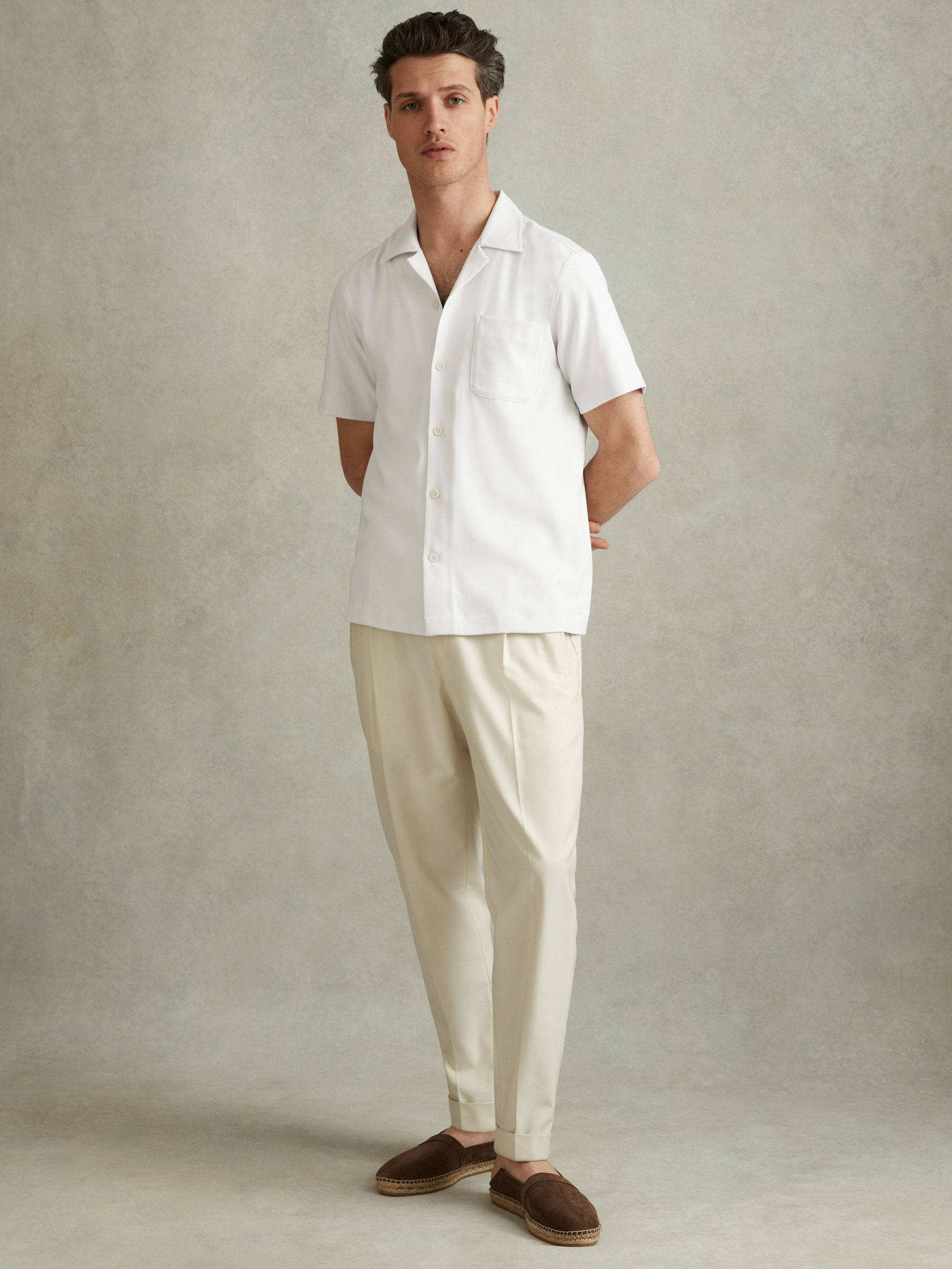 Herringbone Cuban Collar Shirt in White - Image 3 of 5