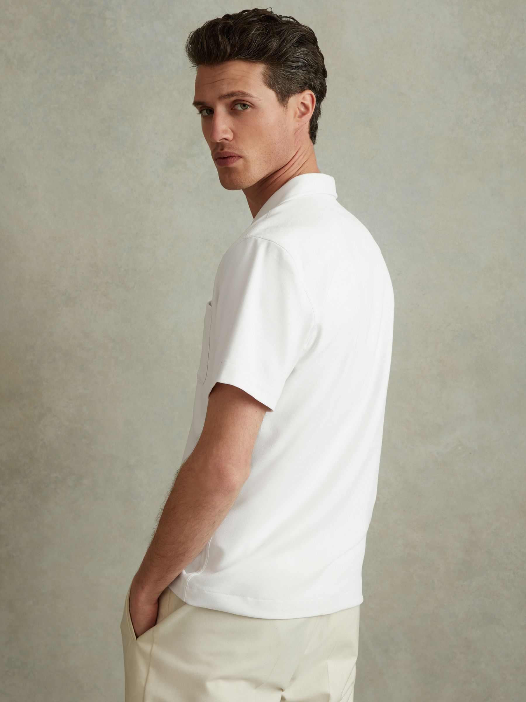 Herringbone Cuban Collar Shirt in White - Image 4 of 5