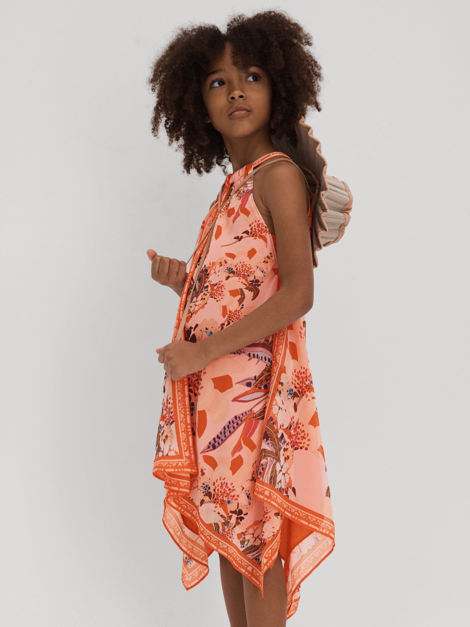 9-13 yrs Printed Draped Halter Neck Dress in Pink Print - Image 1 of 4 9-13 yrs Printed Draped Halter Neck Dress in Pink Print - Image 1 of 4