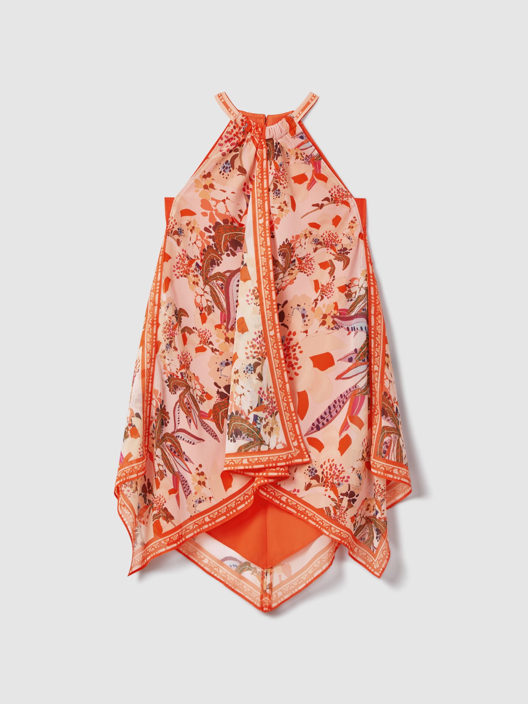 Reiss 9-13 yrs Printed Draped Halter Neck Dress in Pink Print